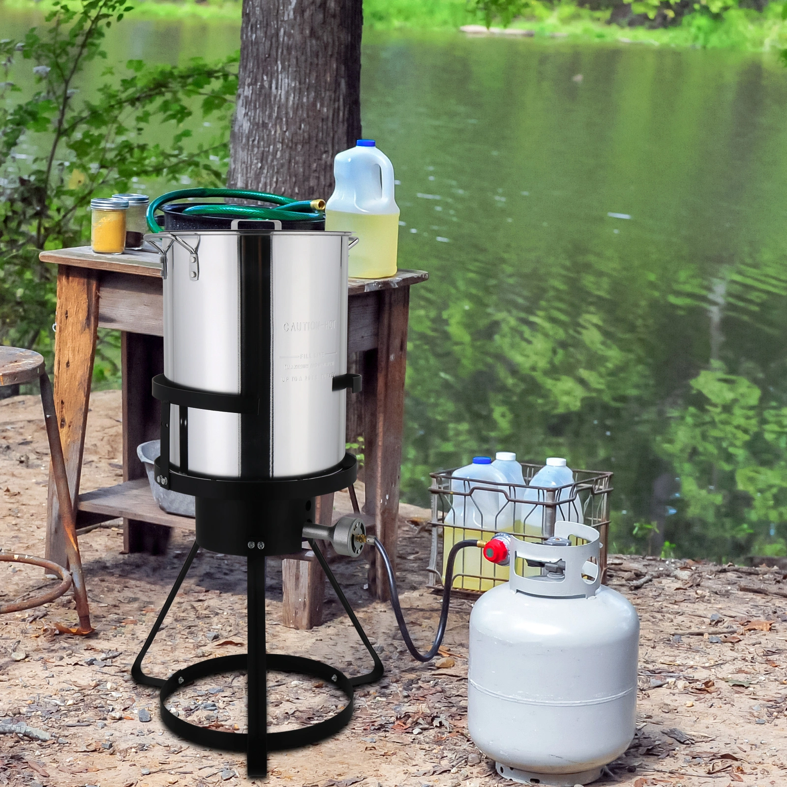 13x32in Round Tripod Stove Rack - Heavy Duty Iron Aluminum Fryer Stand Black & Silver Coated for Gas Fryer view 27