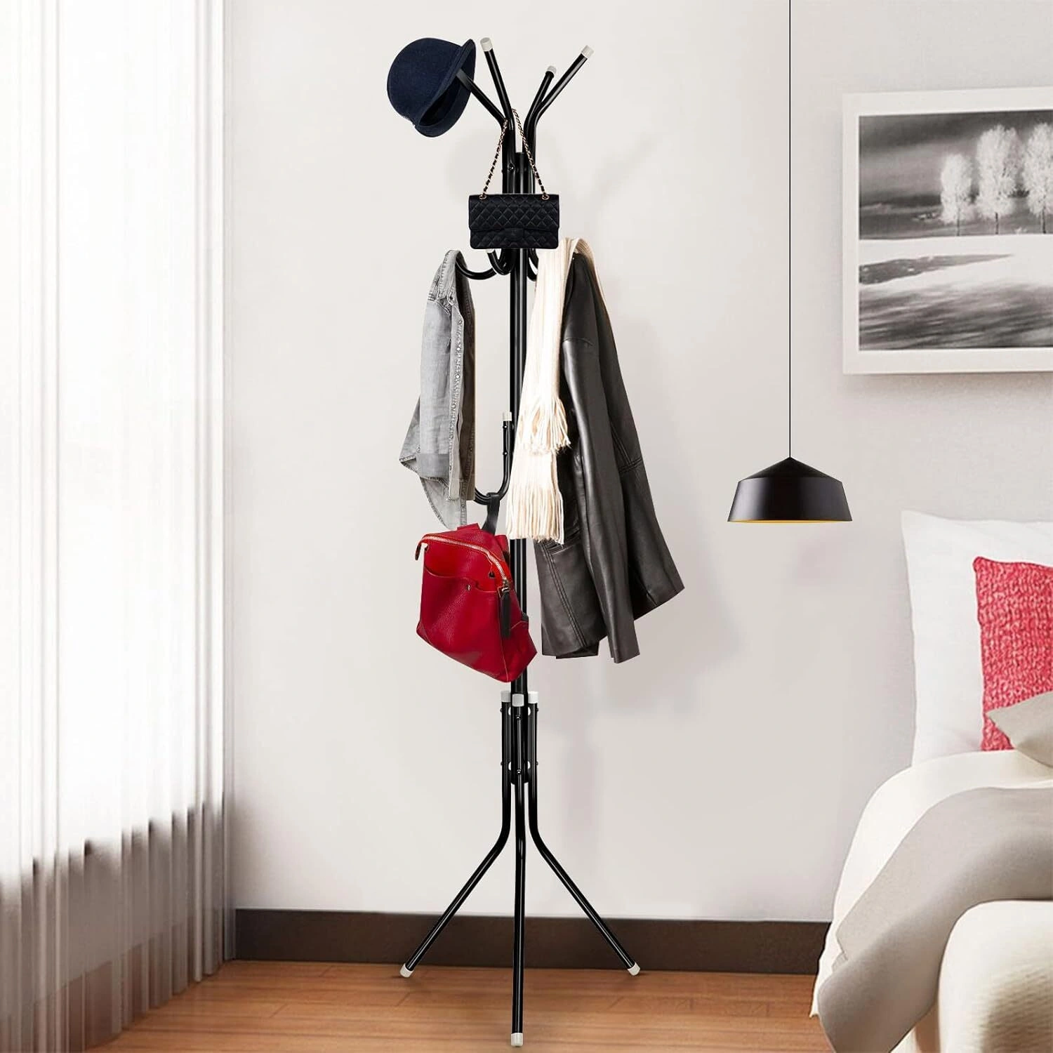 Floor Standing Coat Stand with Hooks - Freestanding Coat/Hat/Jacket/Umbrella Rack Clothes Hanger Hall Tree