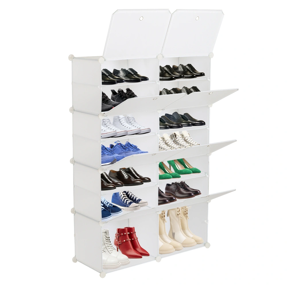 7-Tier Shoe Rack Organizer 28 Pair Expandable Tower with 14 Grids for Heels Boots Slippers, White view 3
