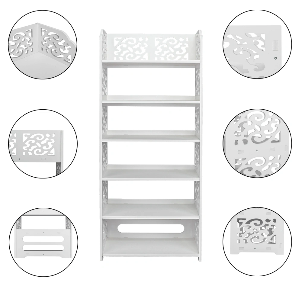 Wood-plastic Board Six Tiers Carved Shoe Rack White A view 11
