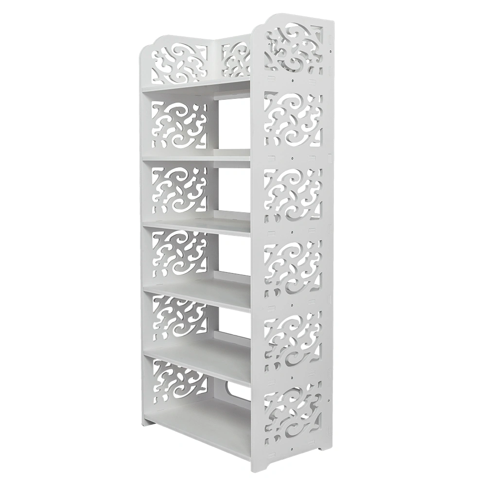 Wood-plastic Board Six Tiers Carved Shoe Rack White A view 15
