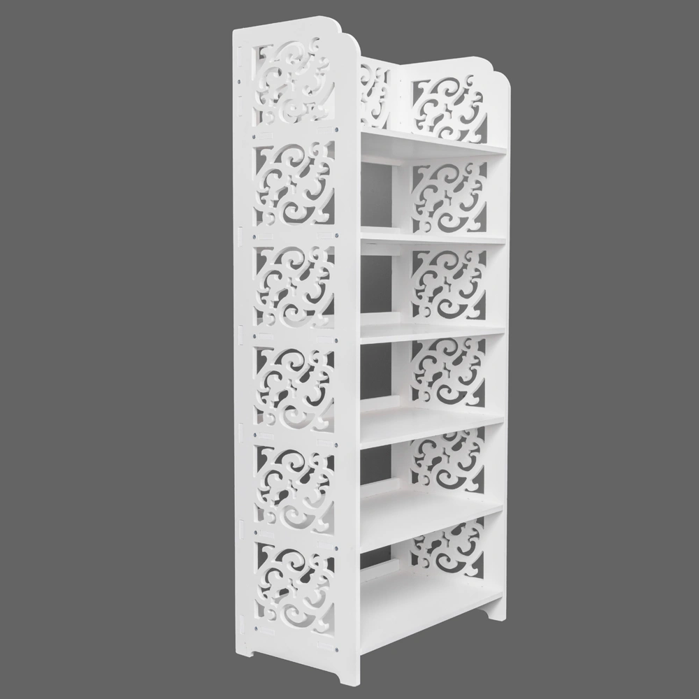 Wood-plastic Board Six Tiers Carved Shoe Rack White A view 2
