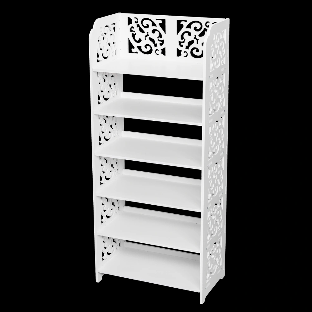 Wood-plastic Board Six Tiers Carved Shoe Rack White A view 4