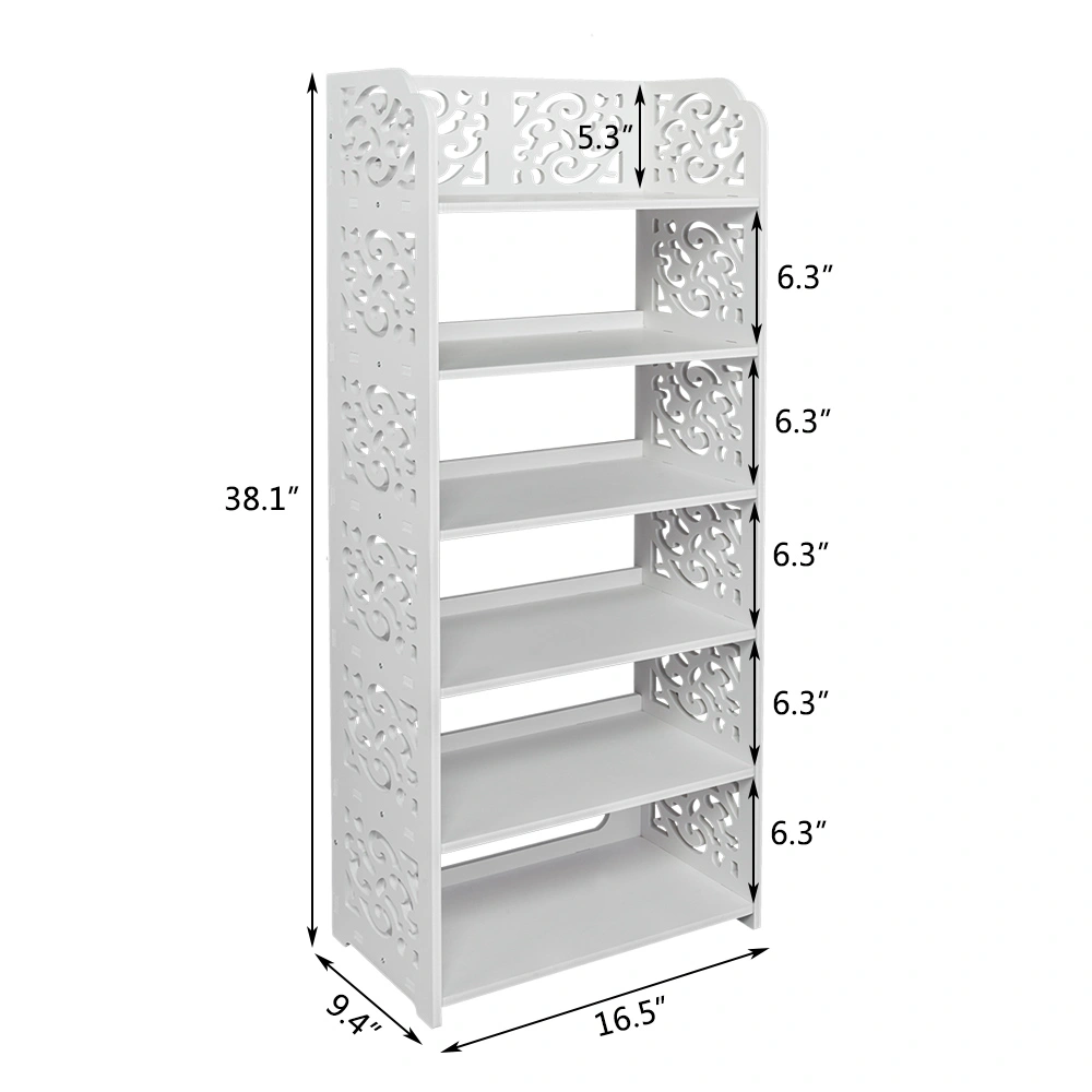 Wood-plastic Board Six Tiers Carved Shoe Rack White A view 9
