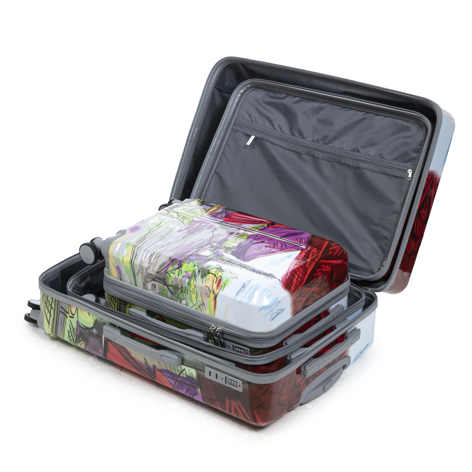 3 Piece PC Spinner Luggage Set 20/24/28 inch, Hardshell Suitcase with Wheels, Combination Lock, Carry On, Printed Pattern - Coffee view 19