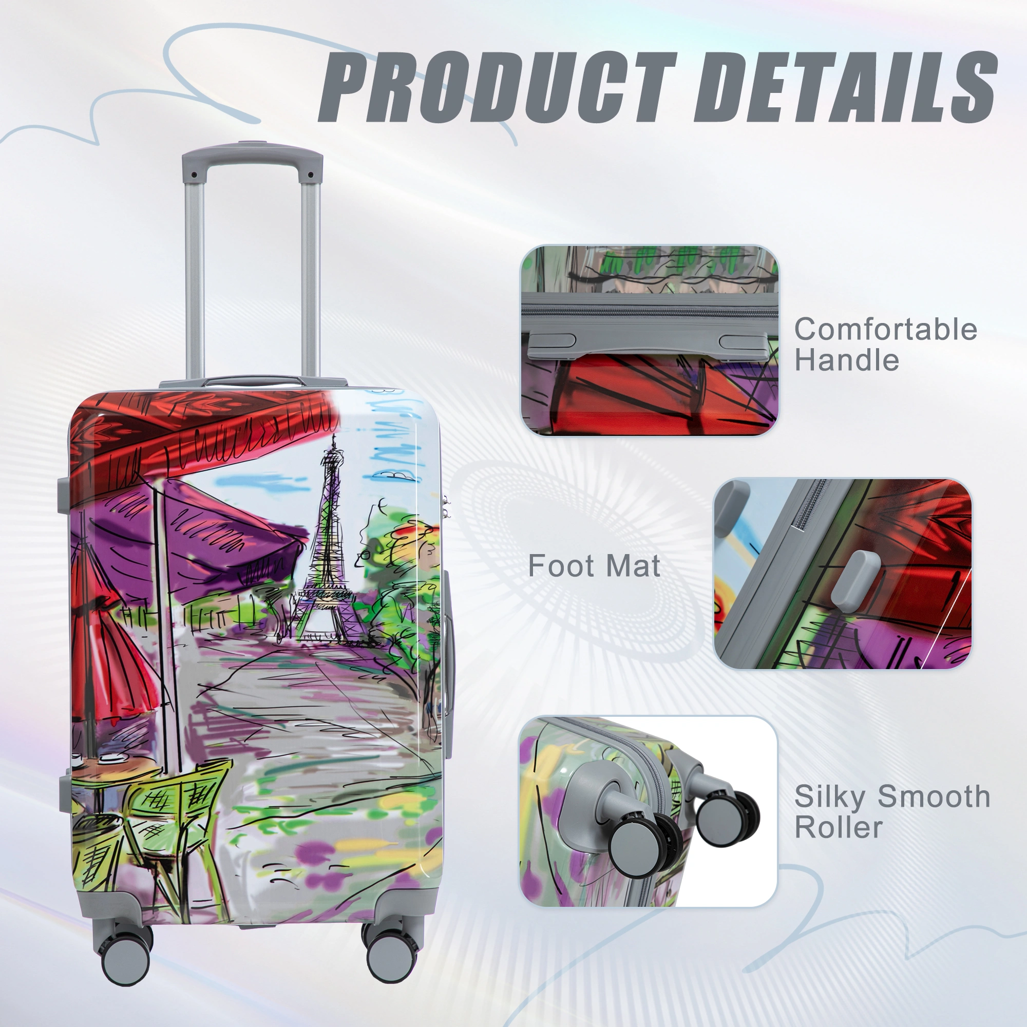 3 Piece PC Spinner Luggage Set 20/24/28 inch, Hardshell Suitcase with Wheels, Combination Lock, Carry On, Printed Pattern - Coffee view 4