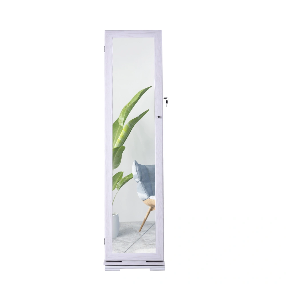 360° Rotating Full Body Mirror Cabinet White, Moisture-Proof PVC Dressing Wardrobe with Jewelry Storage view 3
