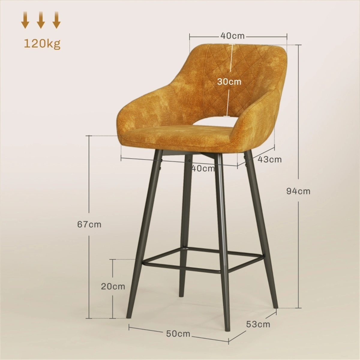 Contemporary Bar Stools Dining Chair, Office Chair - Velvet Upholstered Swivel Stool for Kitchen Counter view 3