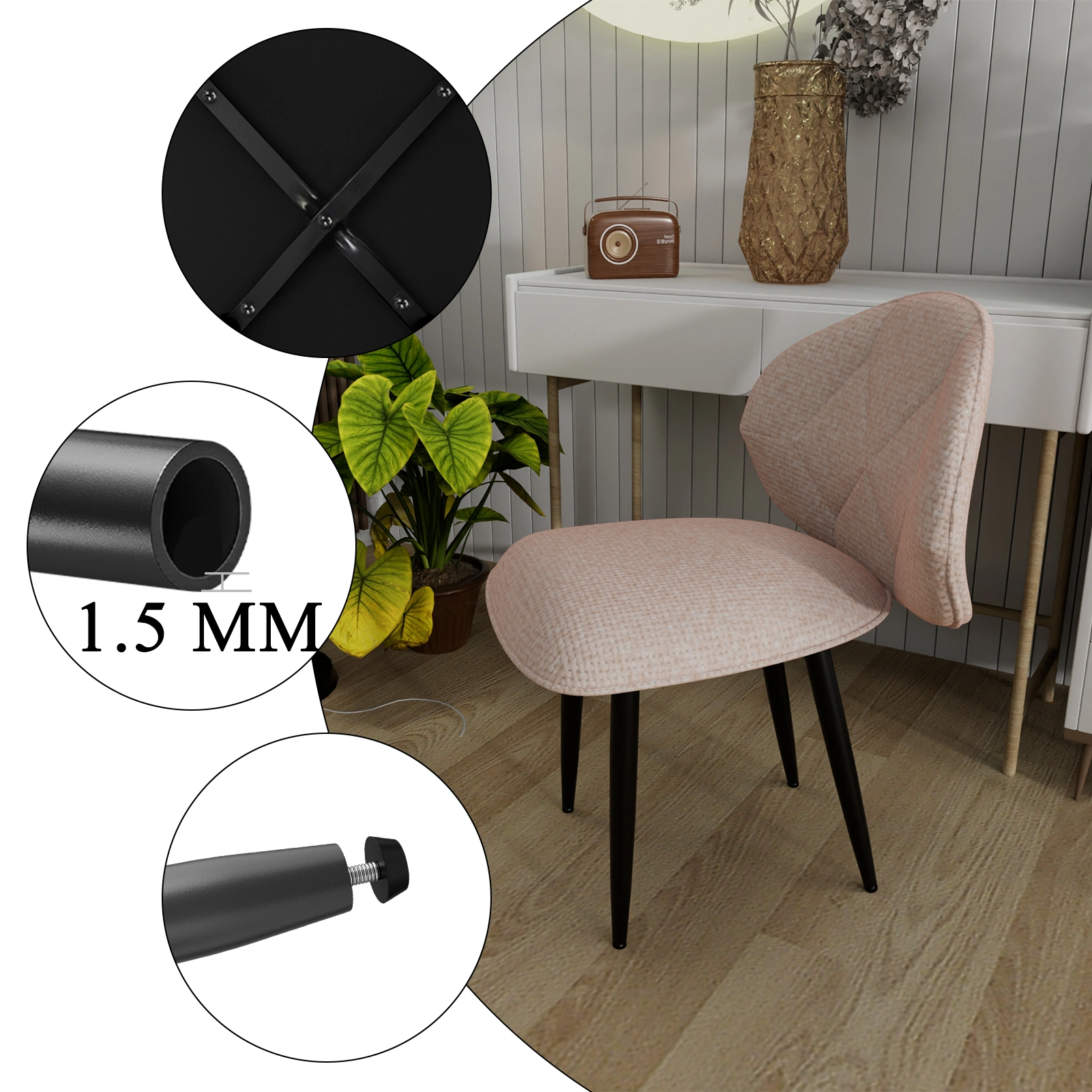 6 Pack Upholstered Dining Chairs Set, Modern Padded Dining Room Chairs with Wide Backrest, Comfortable Kitchen Chairs with Metal Legs, Gray view 3
