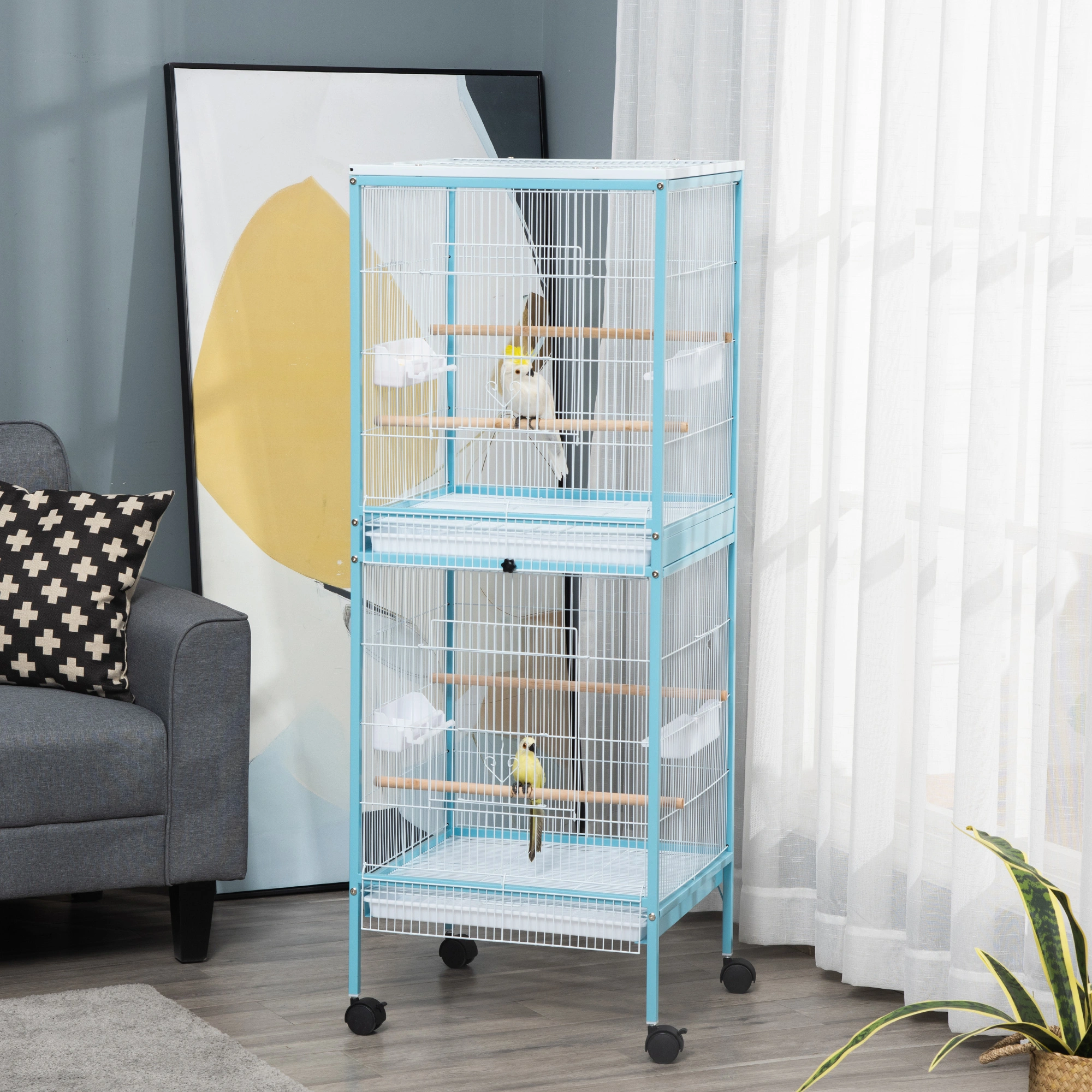 Elegant Bird Cage with Stand, Spacious Avian Home for Parakeets, Cockatiels & Small Birds, Indoor Outdoor Use