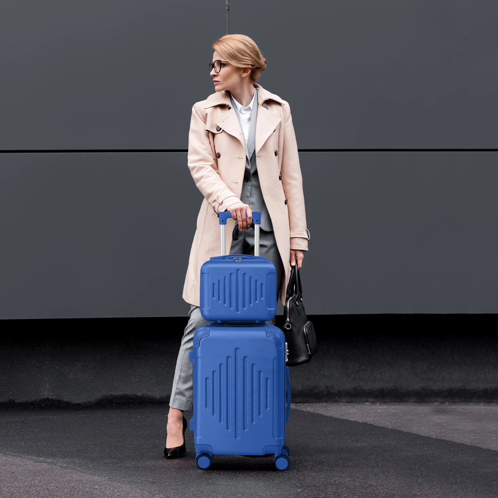 Premium 5-Piece ABS Luggage Set with Diamond Pattern & Reinforced Corners (Deep Blue) view 4