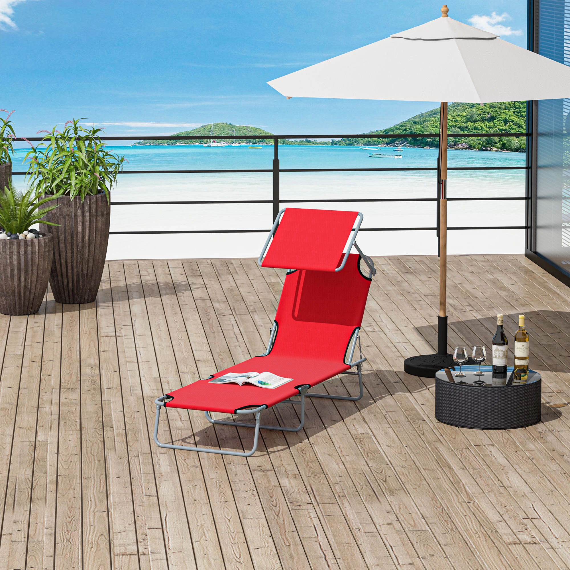 Folding Lounge Chair, Portable Outdoor Rocking Chair, Reclining Beach Garden Seat