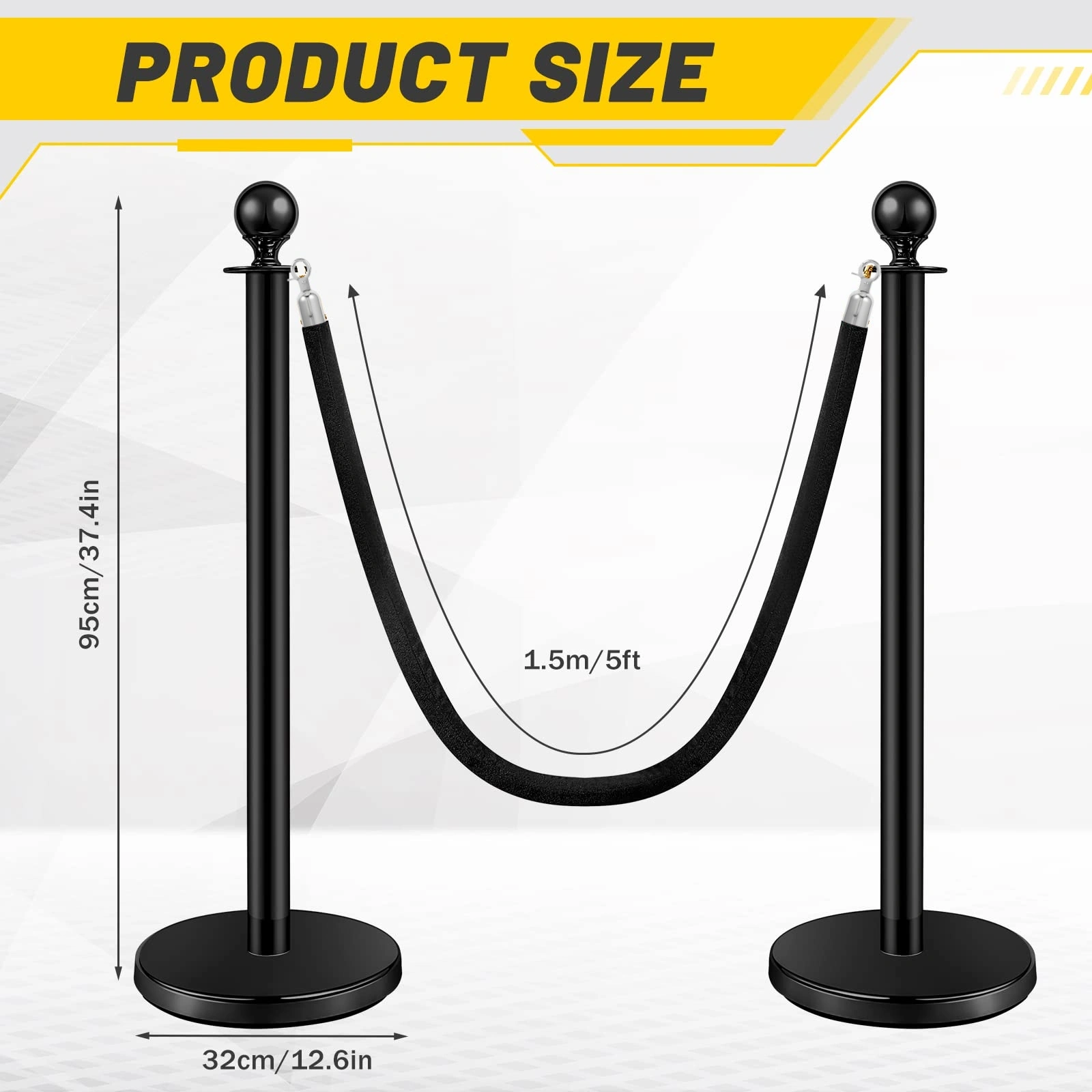 4 PCS Black Stanchions with Velvet Rope, Crowd Control Barriers with Sand Fill Base for Theater Wedding Party Exhibition view 4
