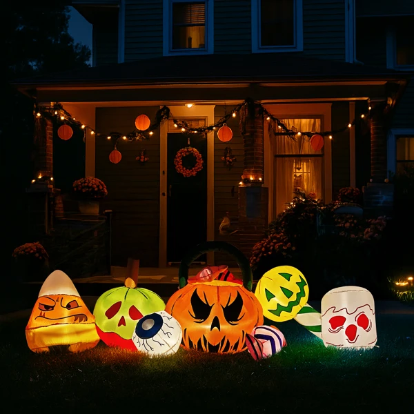 8FT Long Halloween Inflatables Pumpkins Eyeball Candy Outdoor Decorations, Blow Up Yard Decoration with Built-in LEDs Lighted for Lawn Garden Outside Indoor Decor view 5