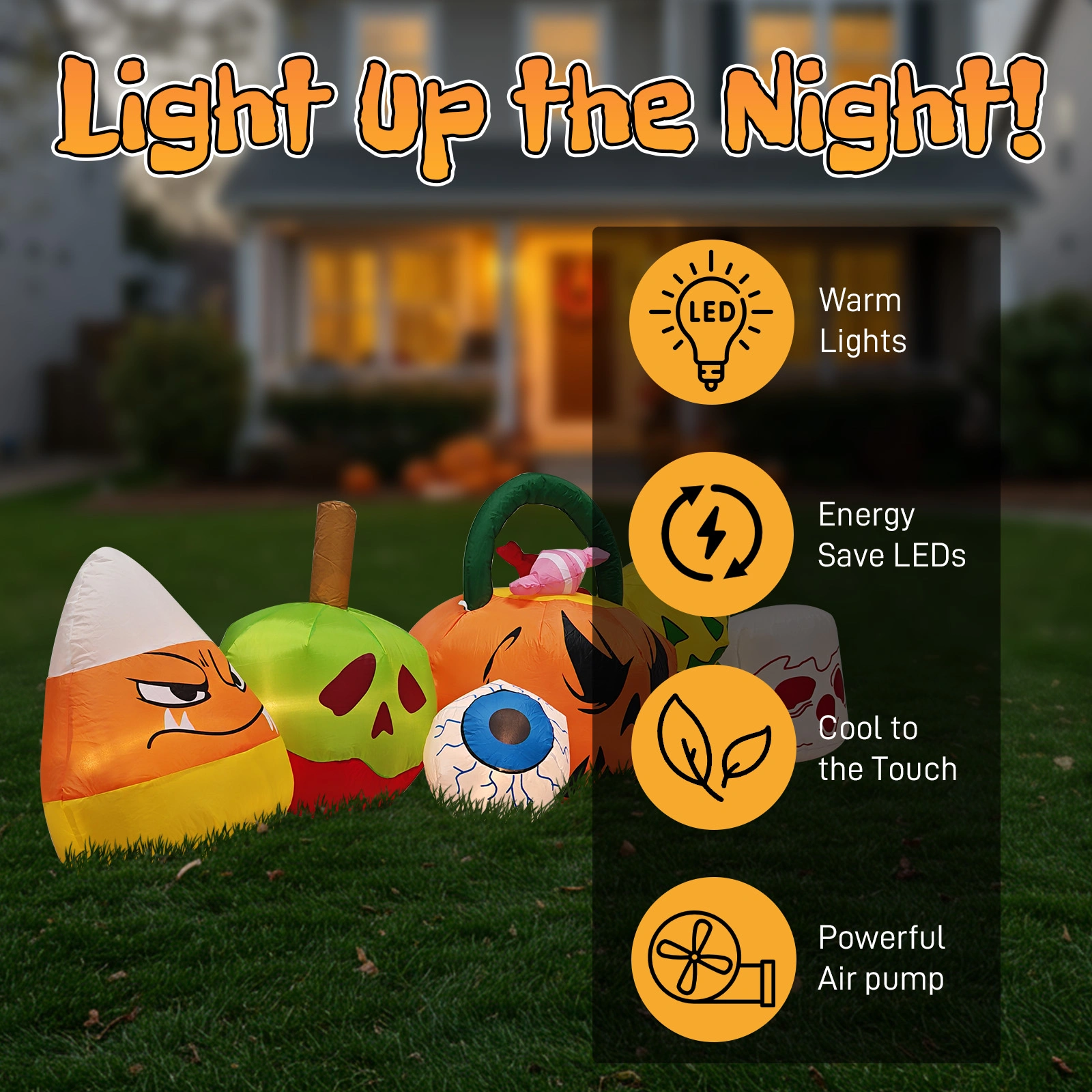 8FT Long Halloween Inflatables Pumpkins Eyeball Candy Outdoor Decorations, Blow Up Yard Decoration with Built-in LEDs Lighted for Lawn Garden Outside Indoor Decor view 11