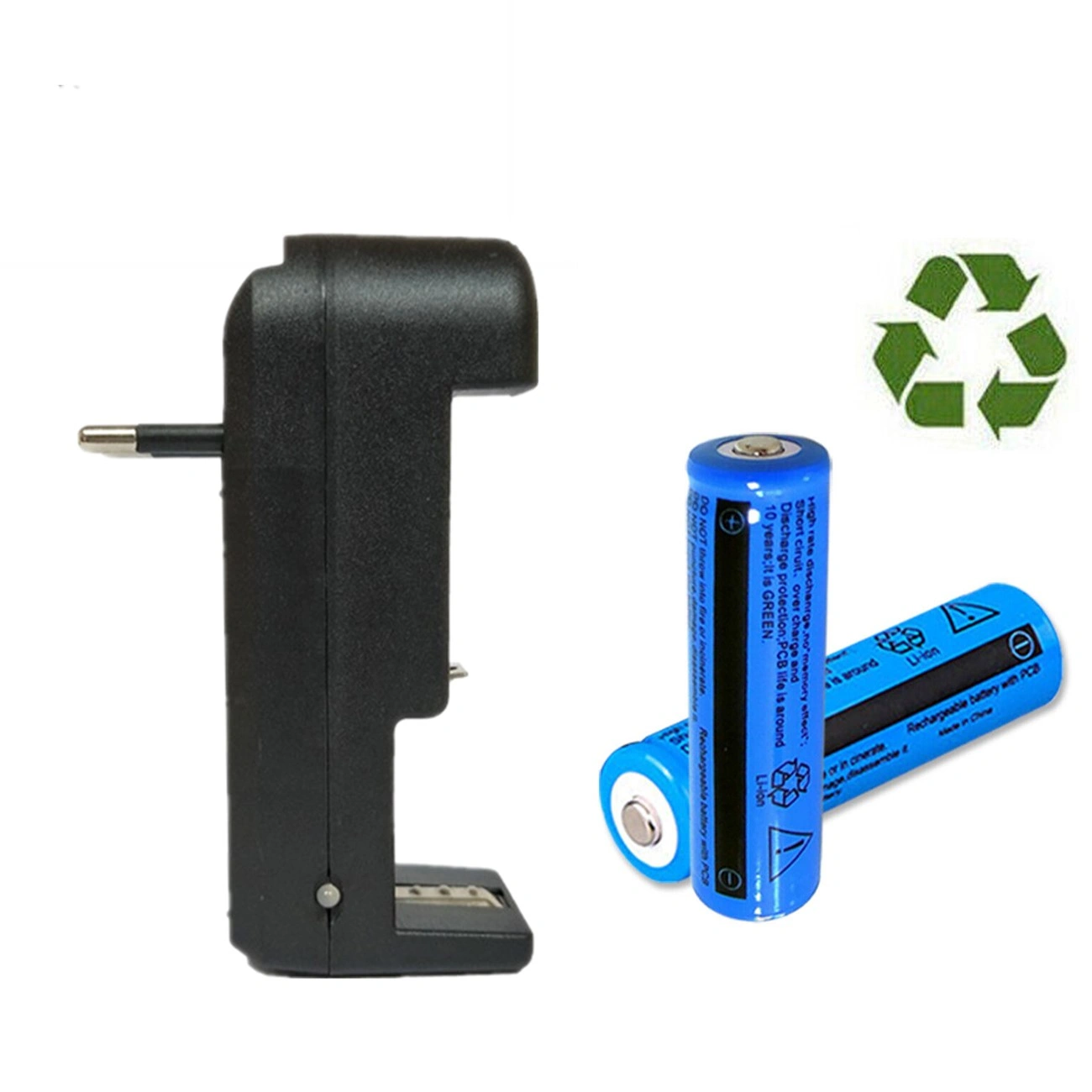 2PCS 18650 Rechargeable Batteries 3.7V + EU Charger, High-Capacity Li-ion Battery Set for Flashlight and LED Headlamp