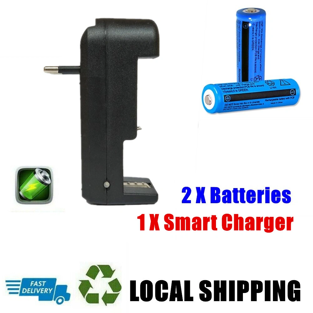 2PCS 18650 Rechargeable Batteries 3.7V + EU Charger, High-Capacity Li-ion Battery Set for Flashlight and LED Headlamp view 5