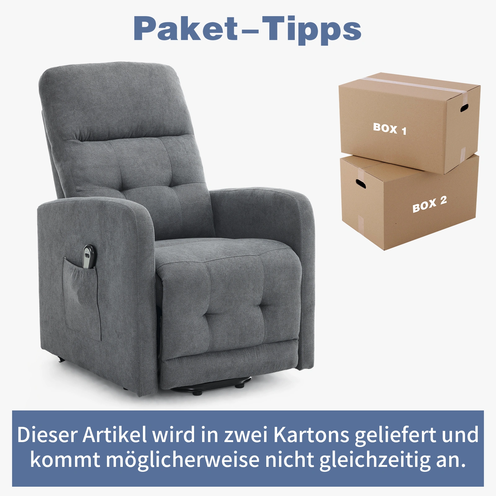 1pc Dark Gray Fabric Electric Lift Functional Chair for Elderly, 120kg Weight Capacity, Indoor Power Recliner view 2