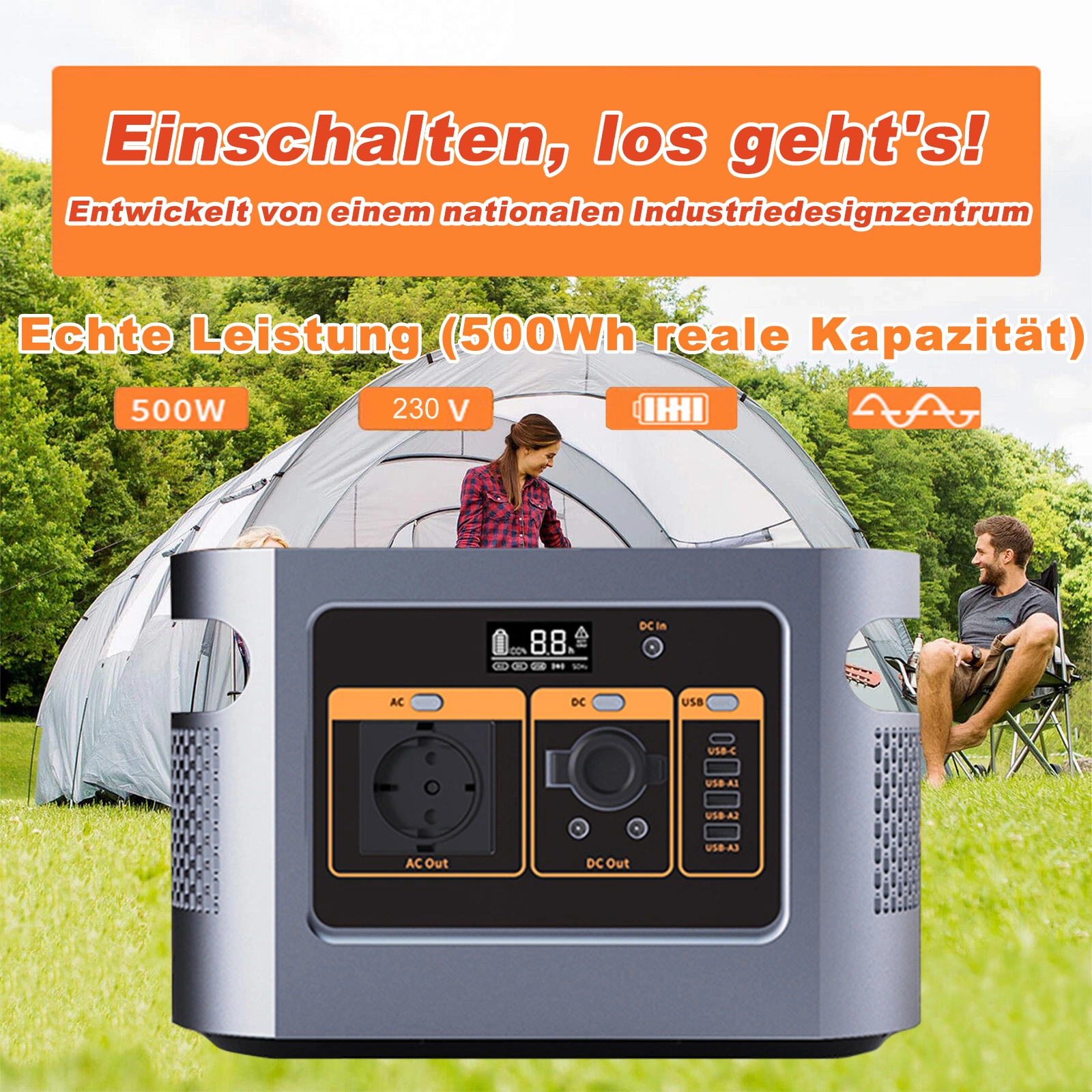500Wh Portable Power Station Generator for Camping Outdoor Mobile Power view 2