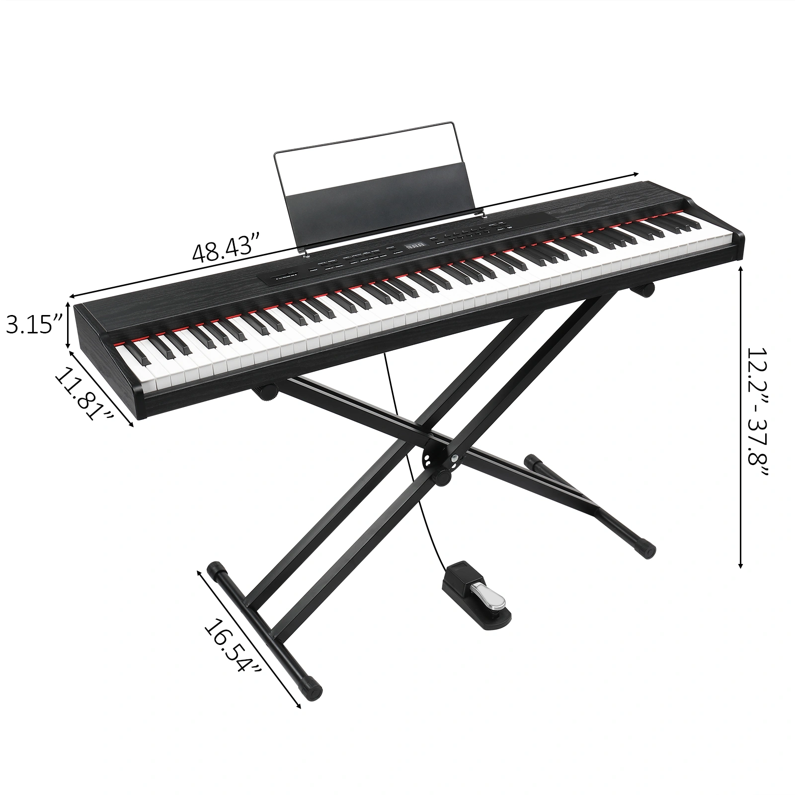 GPPD01-203 88-Key Semi-Weighted Digital Piano Keyboard Bundle - Full Size Electric Piano with Metal Stand, Triple Pedals, MIDI Bluetooth, Headphones, Black - Beginner Friendly view 2