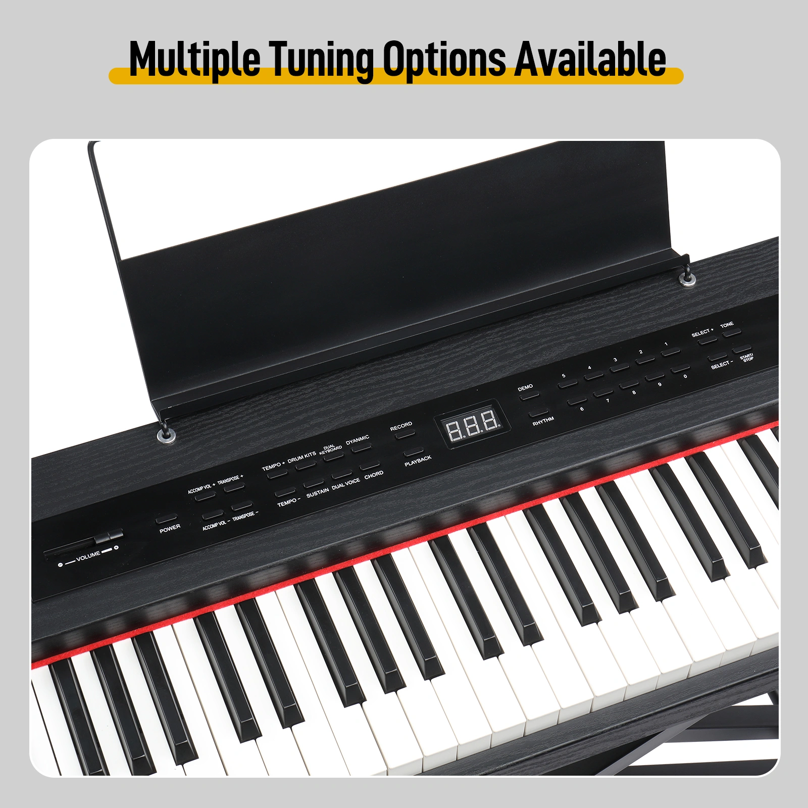 GPPD01-203 88-Key Semi-Weighted Digital Piano Keyboard Bundle - Full Size Electric Piano with Metal Stand, Triple Pedals, MIDI Bluetooth, Headphones, Black - Beginner Friendly view 4