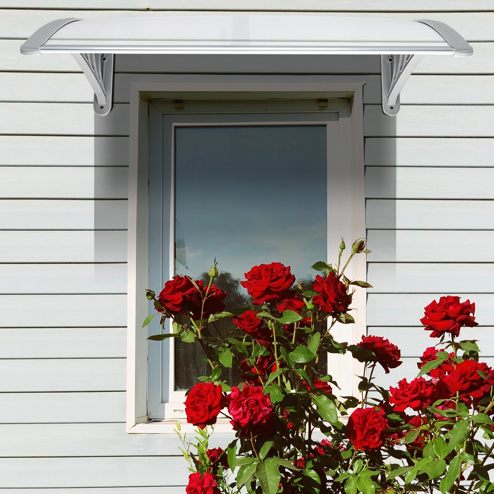 HT-100 x 80 Door & Window Rain Cover Eaves Canopy House - White & Gray Bracket