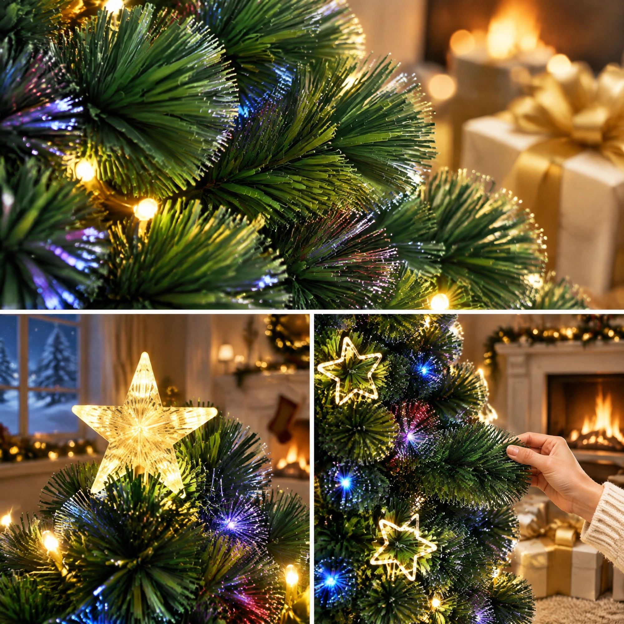 6 FT Pre-Lit Fiber Optic Christmas Tree, Artificial Xmas Tree with Lighted Star Topper & Ornaments, Multicolor LEDs, Green Home Office Party Decoration view 13