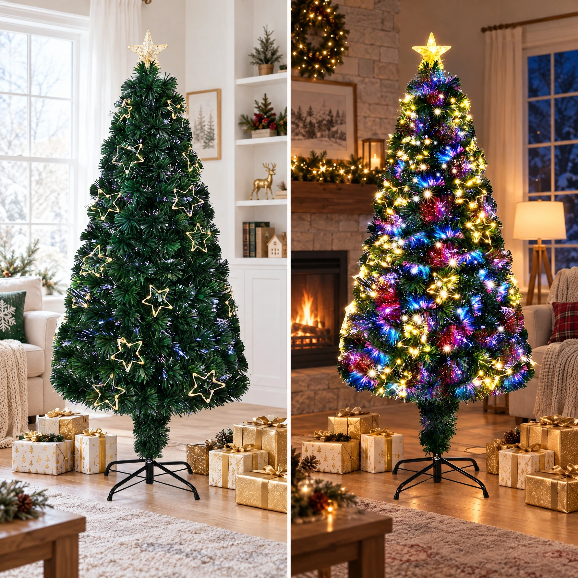 6 FT Pre-Lit Fiber Optic Christmas Tree, Artificial Xmas Tree with Lighted Star Topper & Ornaments, Multicolor LEDs, Green Home Office Party Decoration view 2