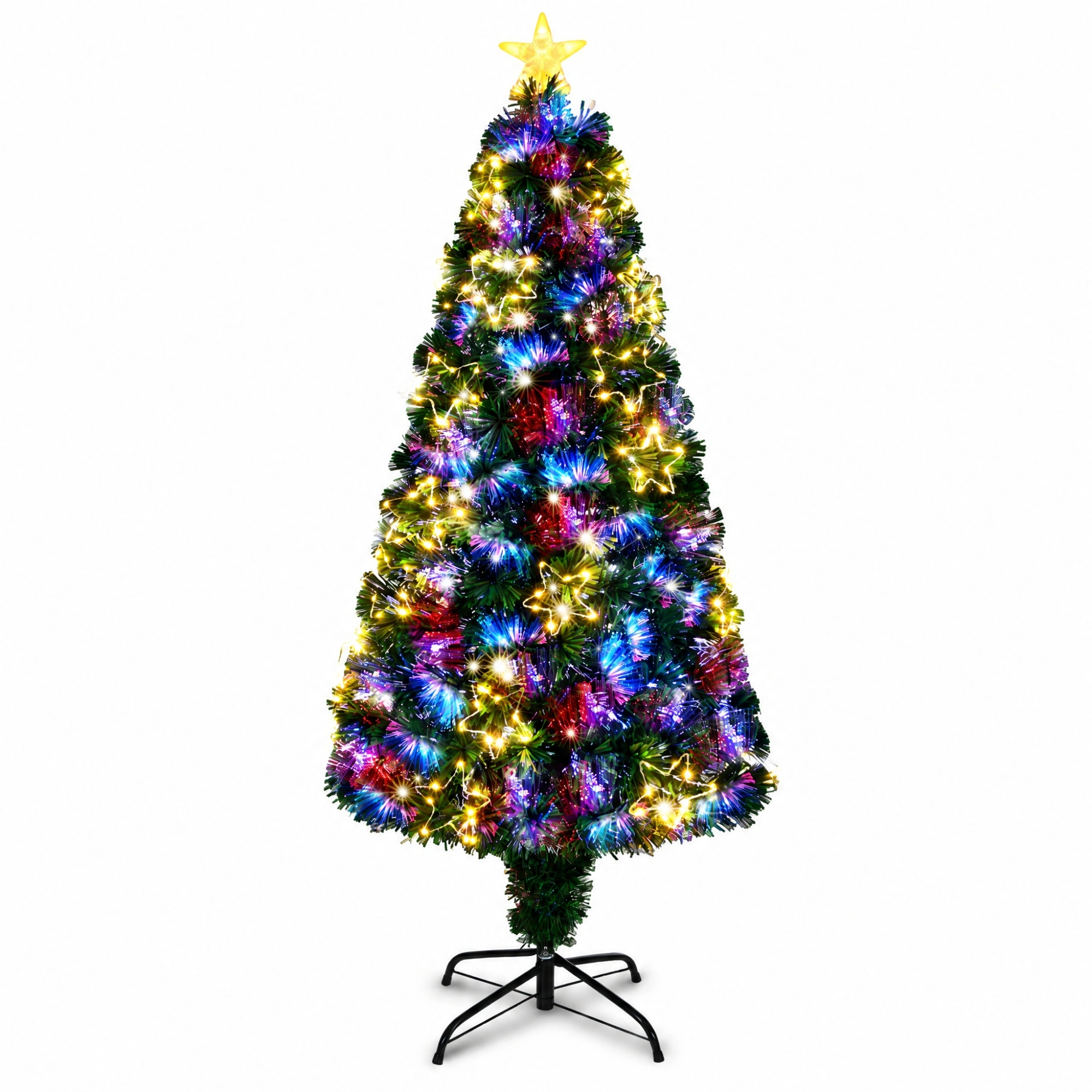 6 FT Pre-Lit Fiber Optic Christmas Tree, Artificial Xmas Tree with Lighted Star Topper & Ornaments, Multicolor LEDs, Green Home Office Party Decoration view 7