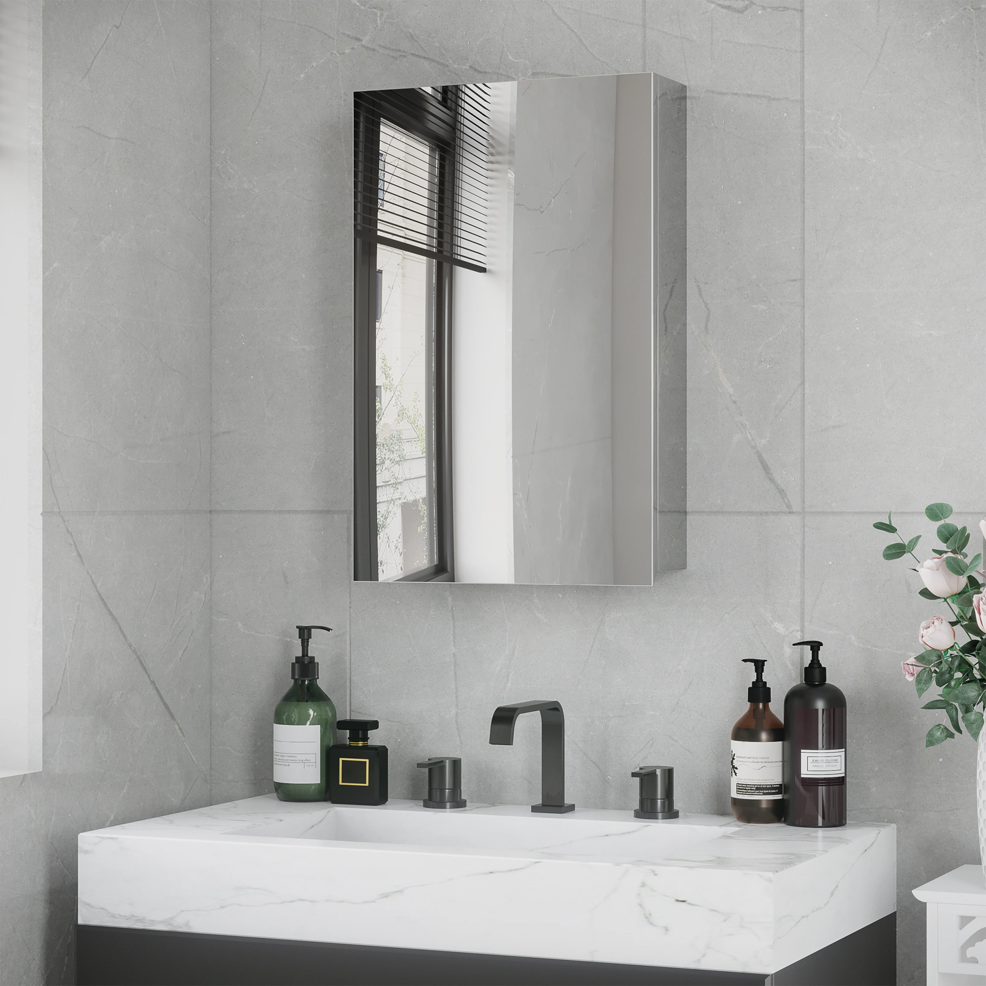 Bathroom Cabinet with Mirror - Wall Mounted Vanity Storage Organizer