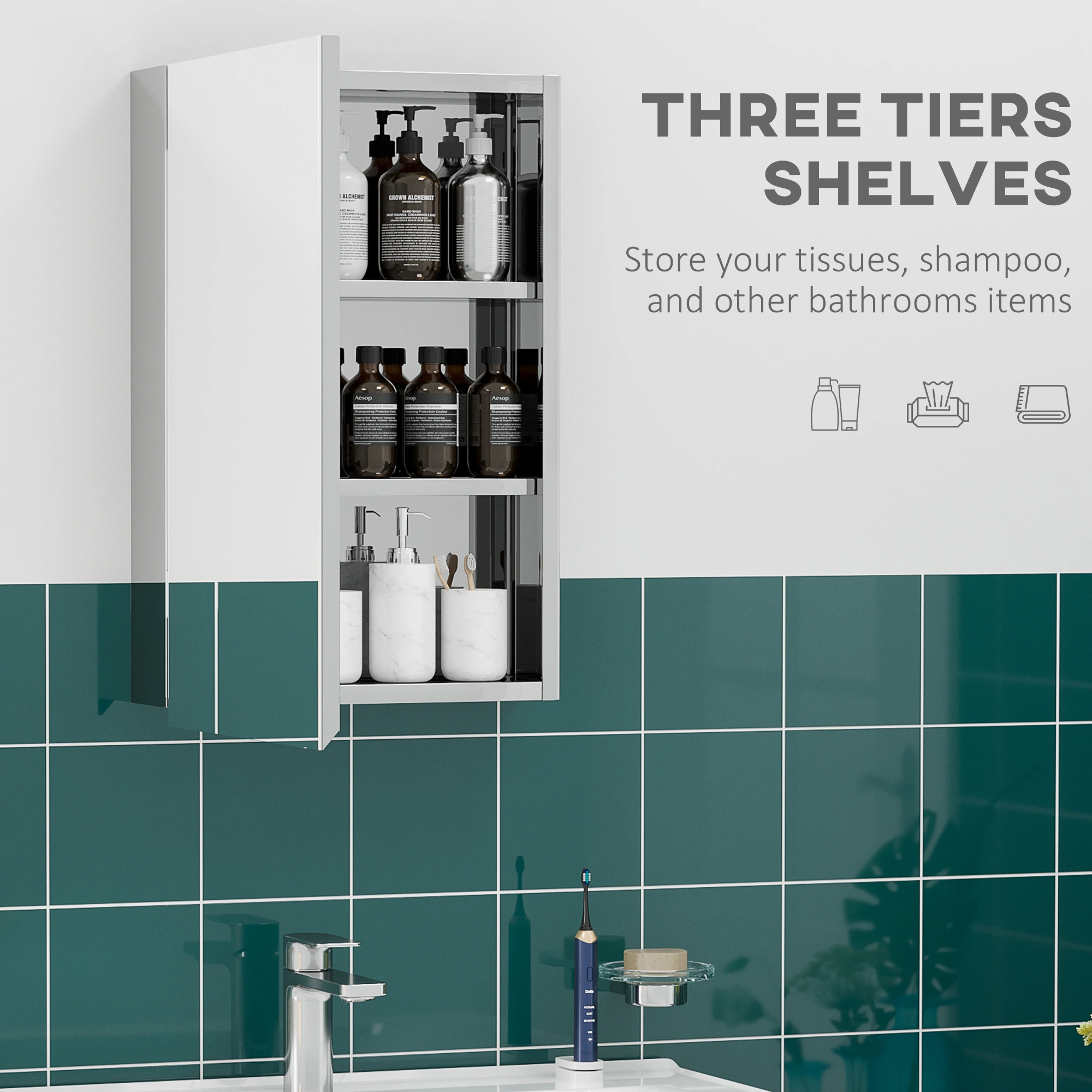 Bathroom Cabinet with Mirror - Wall Mounted Vanity Storage Organizer view 3