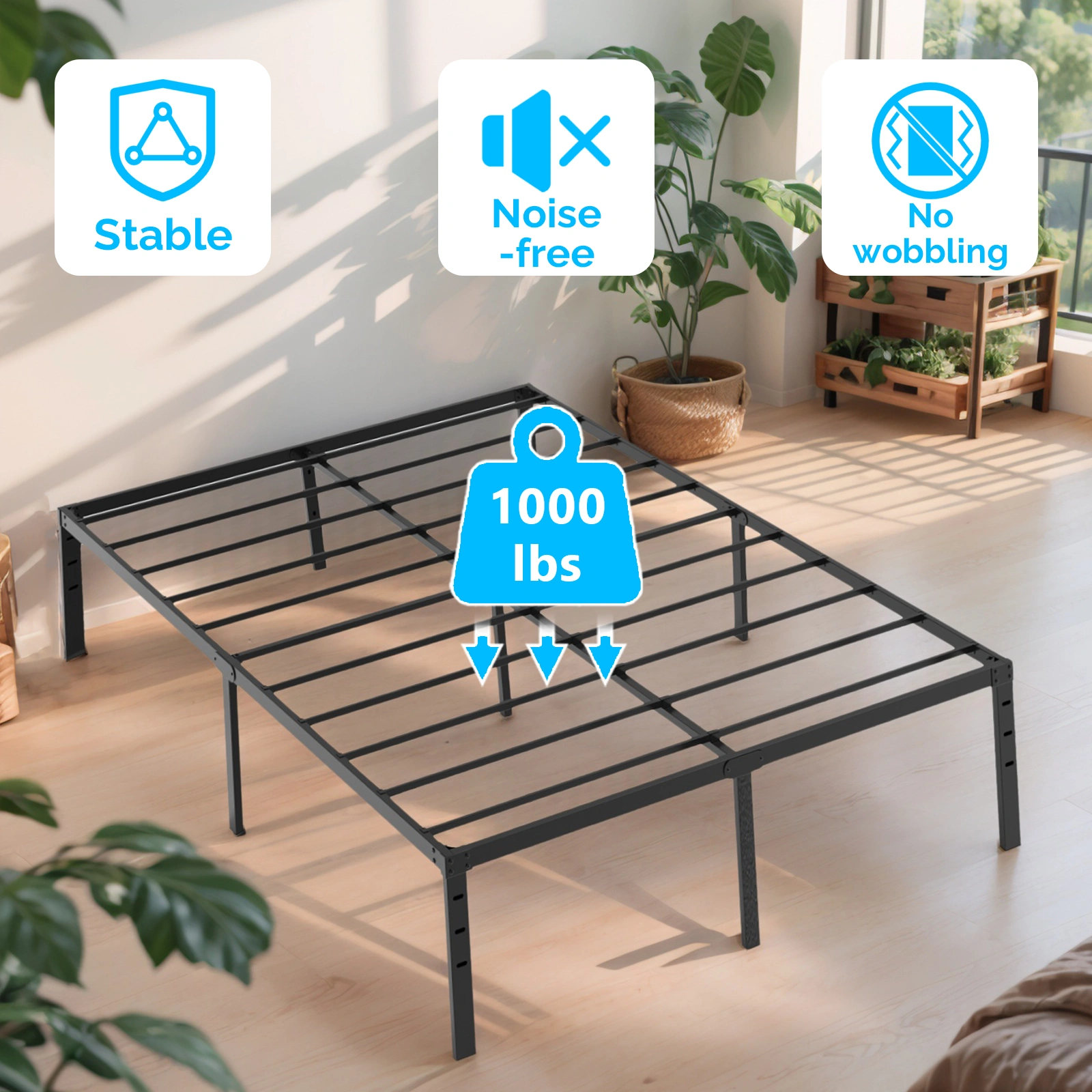 Black Queen Size Simple Basic Platform Metal Bed Frame - 14 Inch Bed Height view 7
