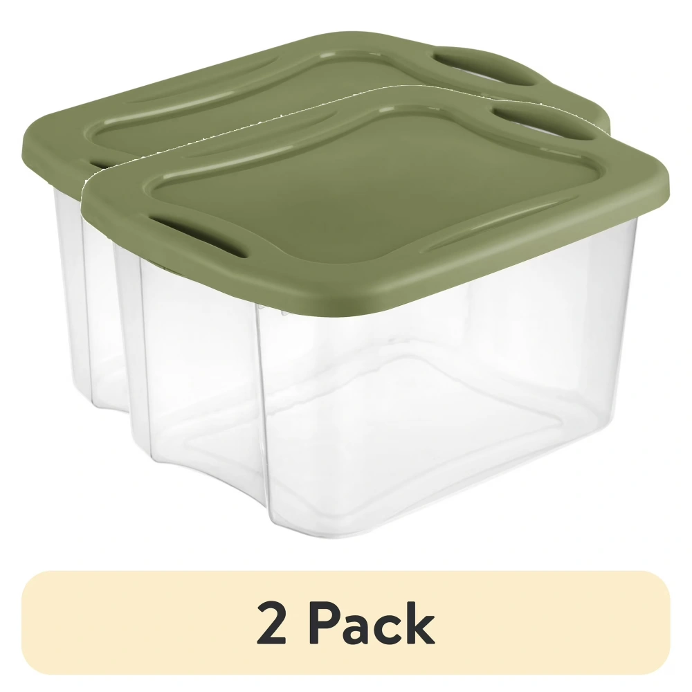 (2 pack)40 Quart Medium Storage Bin, Clear Plastic Storage Container with Full-Grip Handles, Green(Shipment from Walmart)