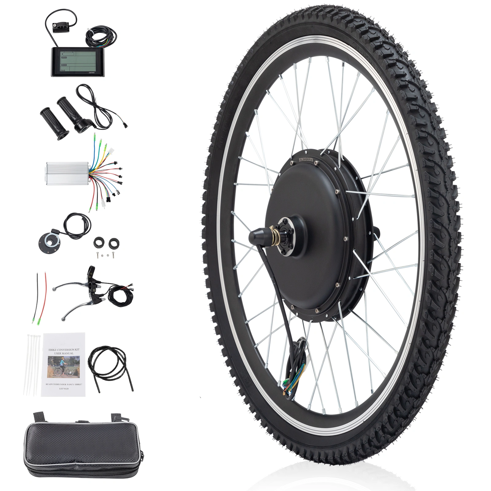 26in 500W Rear Drive Bicycle Conversion Parts with Tires Black view 2