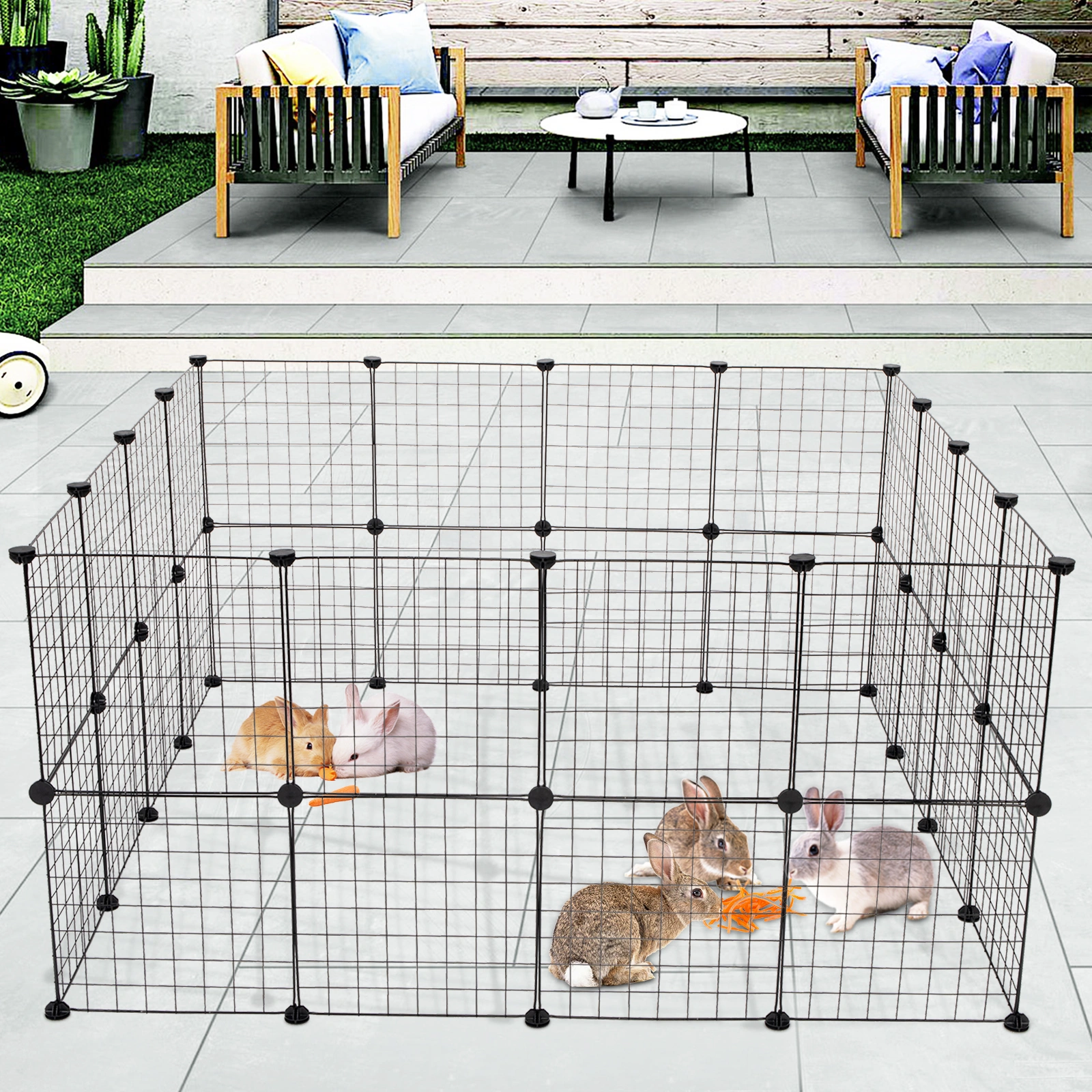 24+8 Piece Pet Playpen Small Animal Cage Portable Metal Wire Fence for Guinea Pigs Rabbits, Black view 2