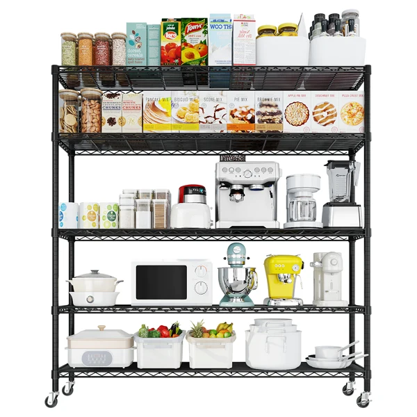Heavy Duty Storage Shelves 59.06" W Wire Shelving Unit with Wheels 3125LBS NSF Metal Shelves for Storage Adjustable Garage Storage Rack Pantry Shelf Commercial Shelving, 74.02" H X 59.06''W X 17.72 view 2