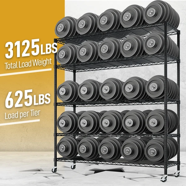 Heavy Duty Storage Shelves 59.06" W Wire Shelving Unit with Wheels 3125LBS NSF Metal Shelves for Storage Adjustable Garage Storage Rack Pantry Shelf Commercial Shelving, 74.02" H X 59.06''W X 17.72 view 4