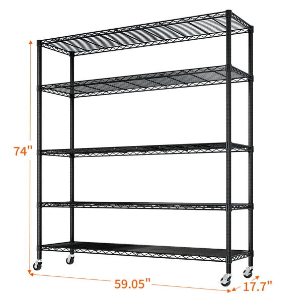 Heavy Duty Storage Shelves 59.06" W Wire Shelving Unit with Wheels 3125LBS NSF Metal Shelves for Storage Adjustable Garage Storage Rack Pantry Shelf Commercial Shelving, 74.02" H X 59.06''W X 17.72 view 6