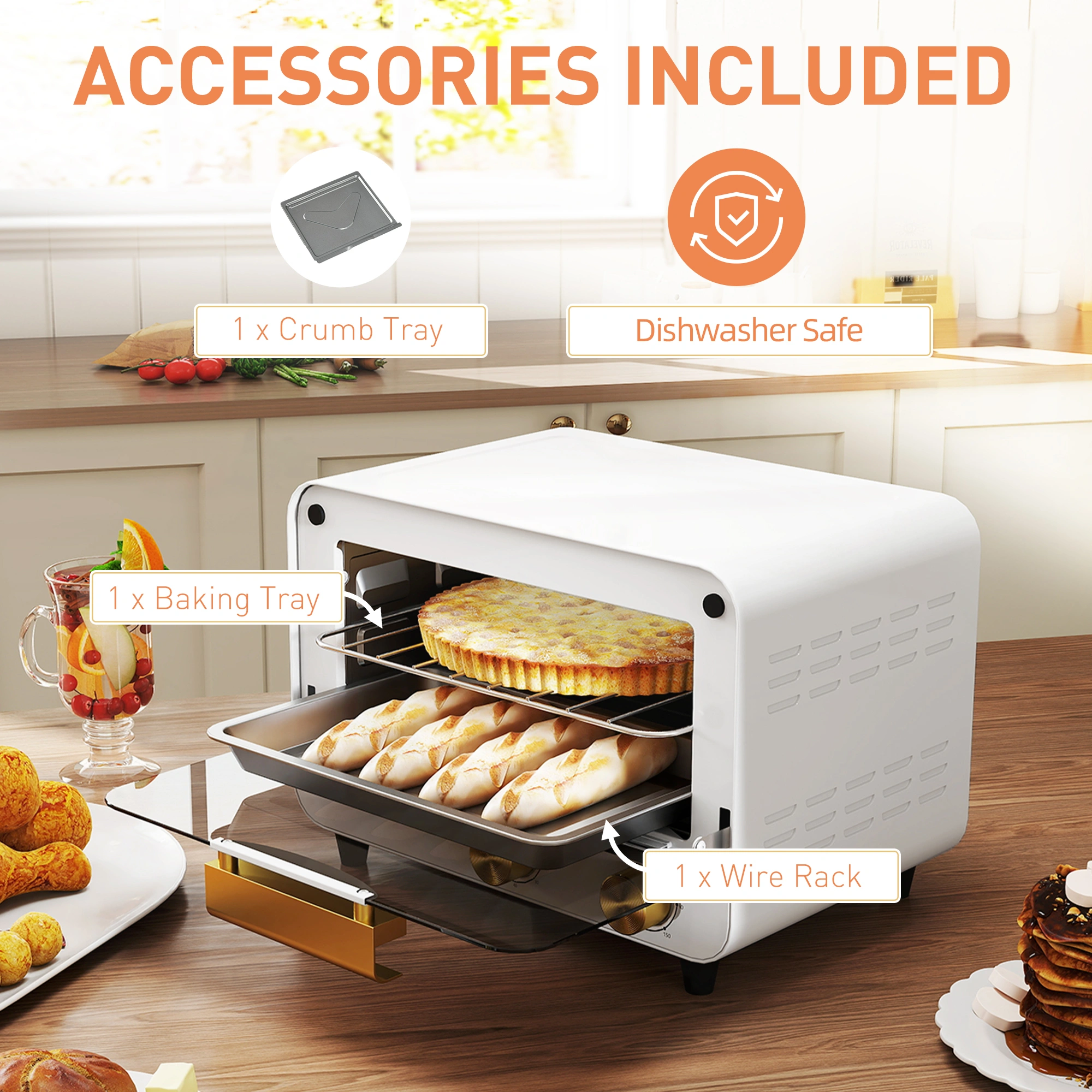 Convection Oven, 30 Qt Digital countertop oven, 12 Cooking Functions, Stainless Steel, Includes Bake Pan & Roast Rack, 1800W view 5