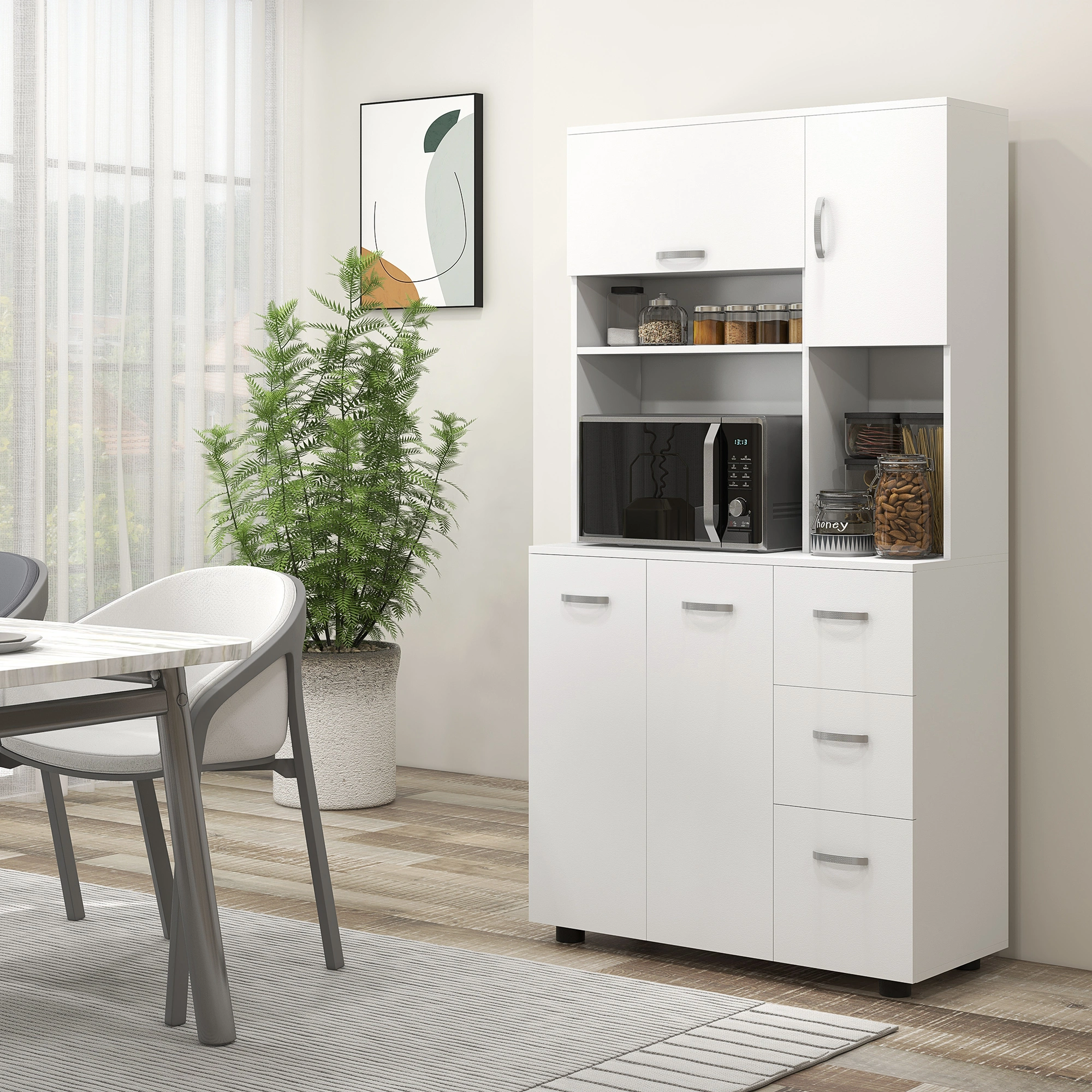 Modern Kitchen Storage Cabinet | 3-Tier Cupboard with Shelves & Doors | Freestanding Pantry Organizer for Home & Office Use