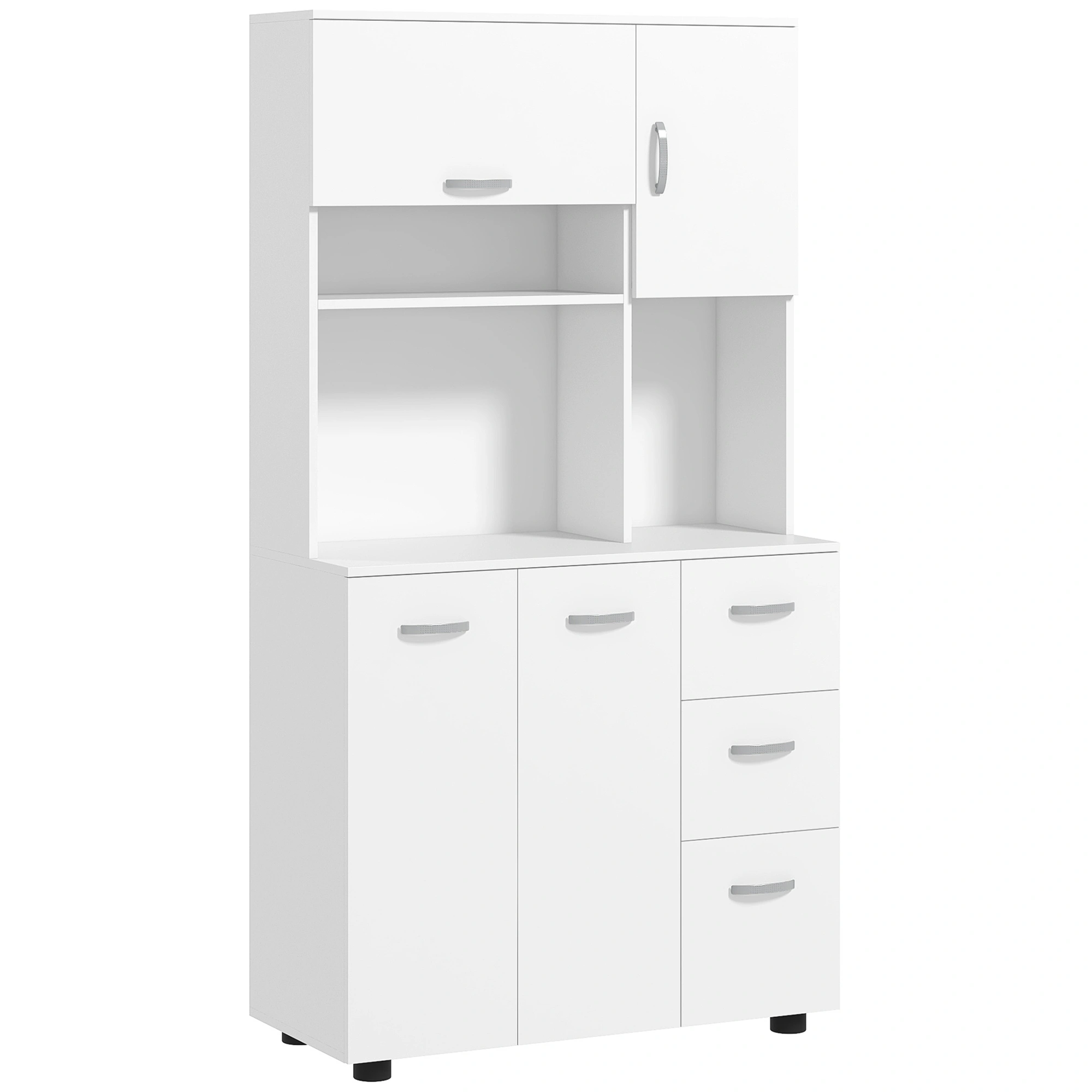Modern Kitchen Storage Cabinet | 3-Tier Cupboard with Shelves & Doors | Freestanding Pantry Organizer for Home & Office Use view 3