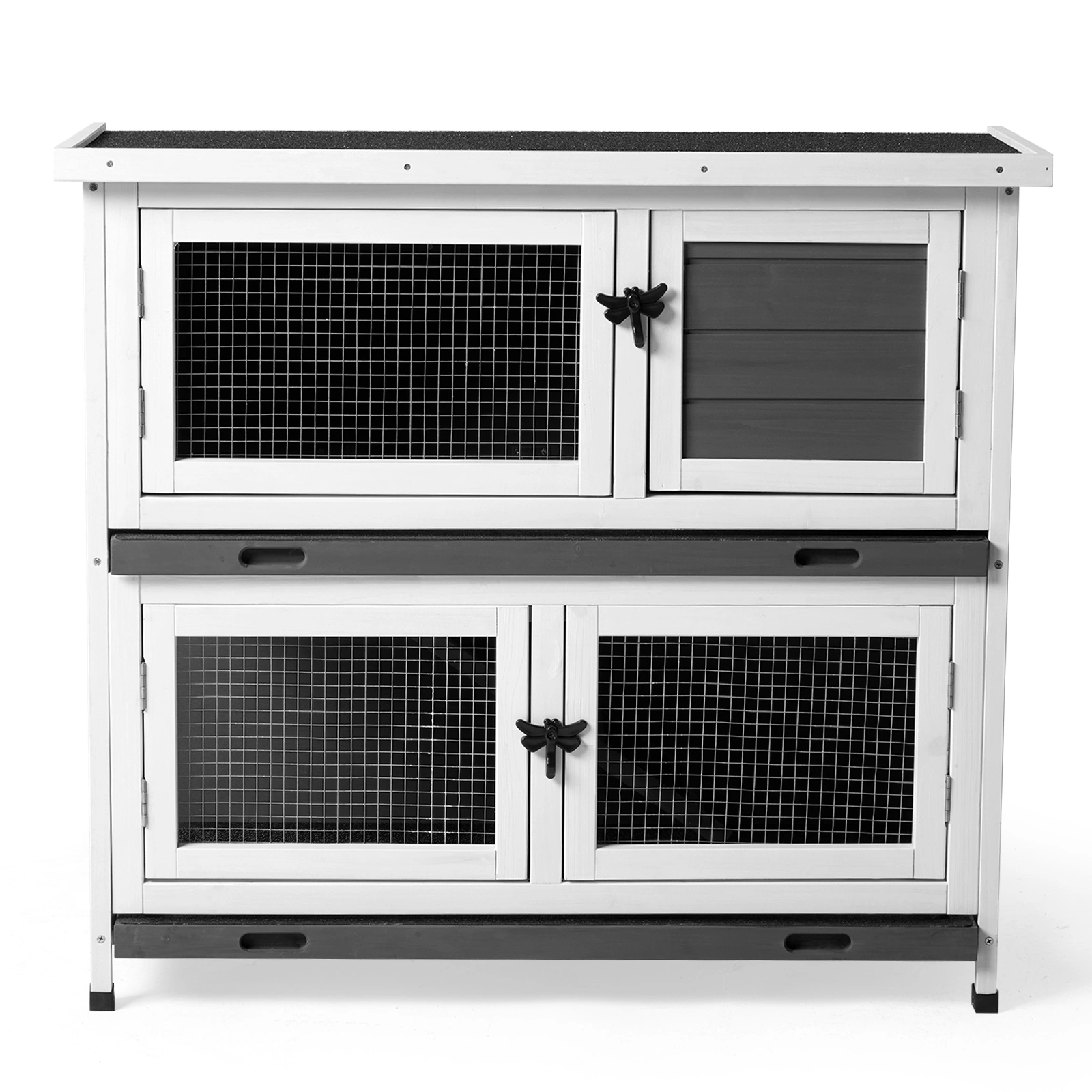 2 Story Solid Wood Rabbit Hutch Bunny Cage with 2 Large Main Rooms, Indoor Outdoor Rabbit House Guinea Pig Cage Pet House for Small Animals with 2 Removable Trays, Grey view 9