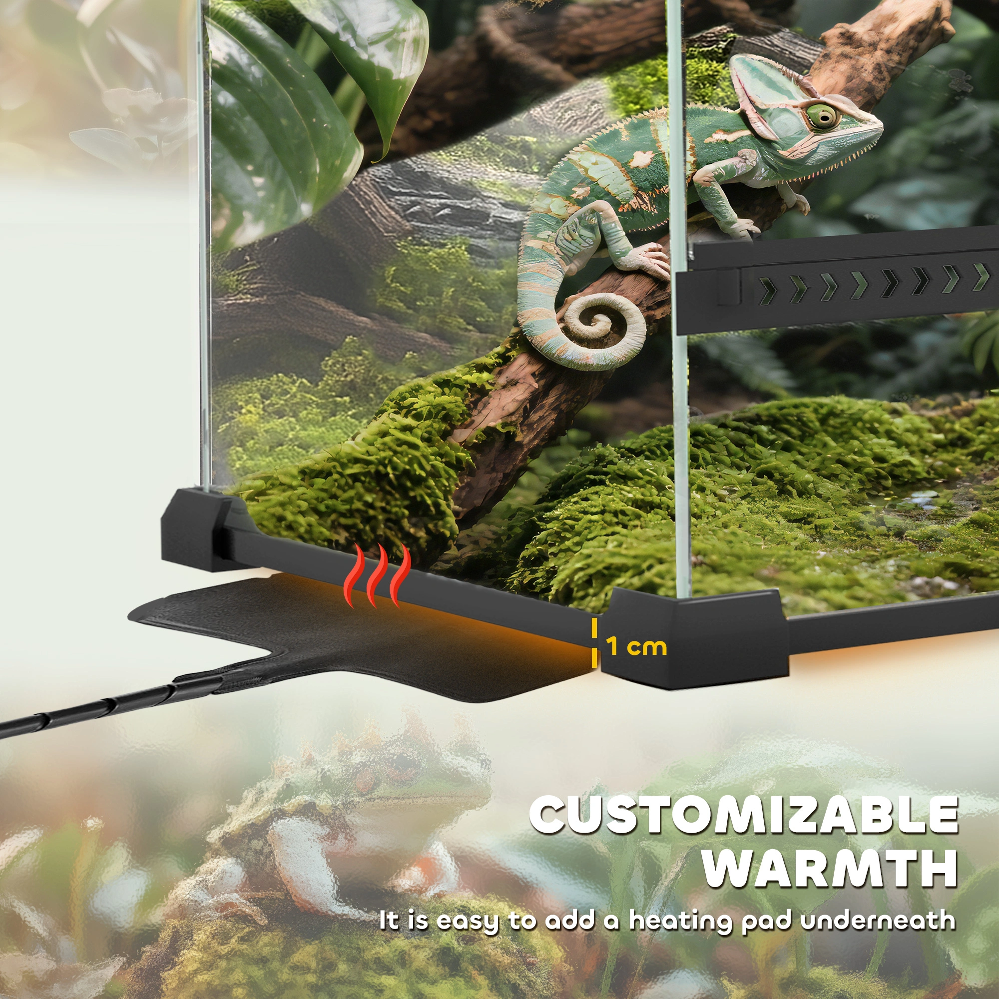 Reptile Glass Terrarium - Large Glass Enclosure Habitat Tank for reptiles, snakes, lizards, herpetology view 3