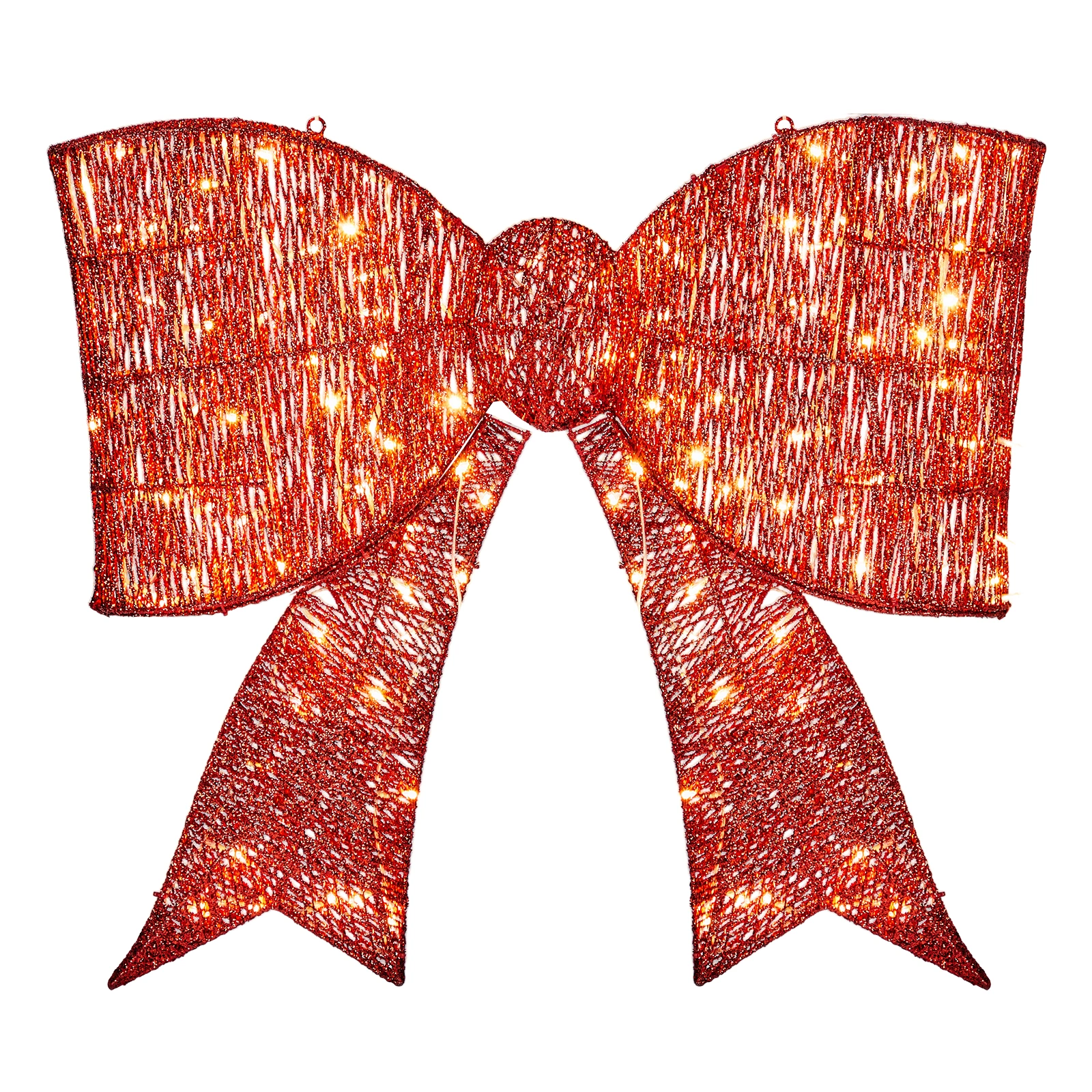 Giant Pre-lit Outdoor Bowknot Christmas Decoration, 124 Warm White LED Lights on Metal Frame, for Front Door Gate Wall, Indoor Outdoor Holiday Party, Red