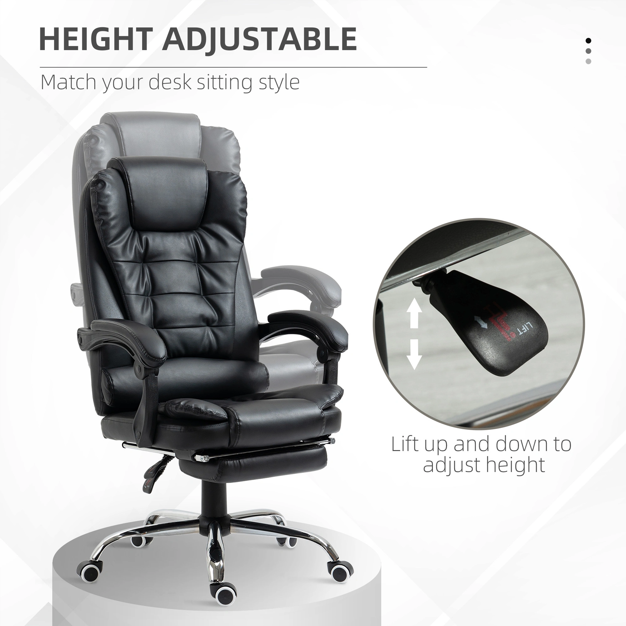 Ergonomic Office Chair with Massage Function - Adjustable Lumbar Support, Reclining Executive Swivel Chair for Home Work view 3