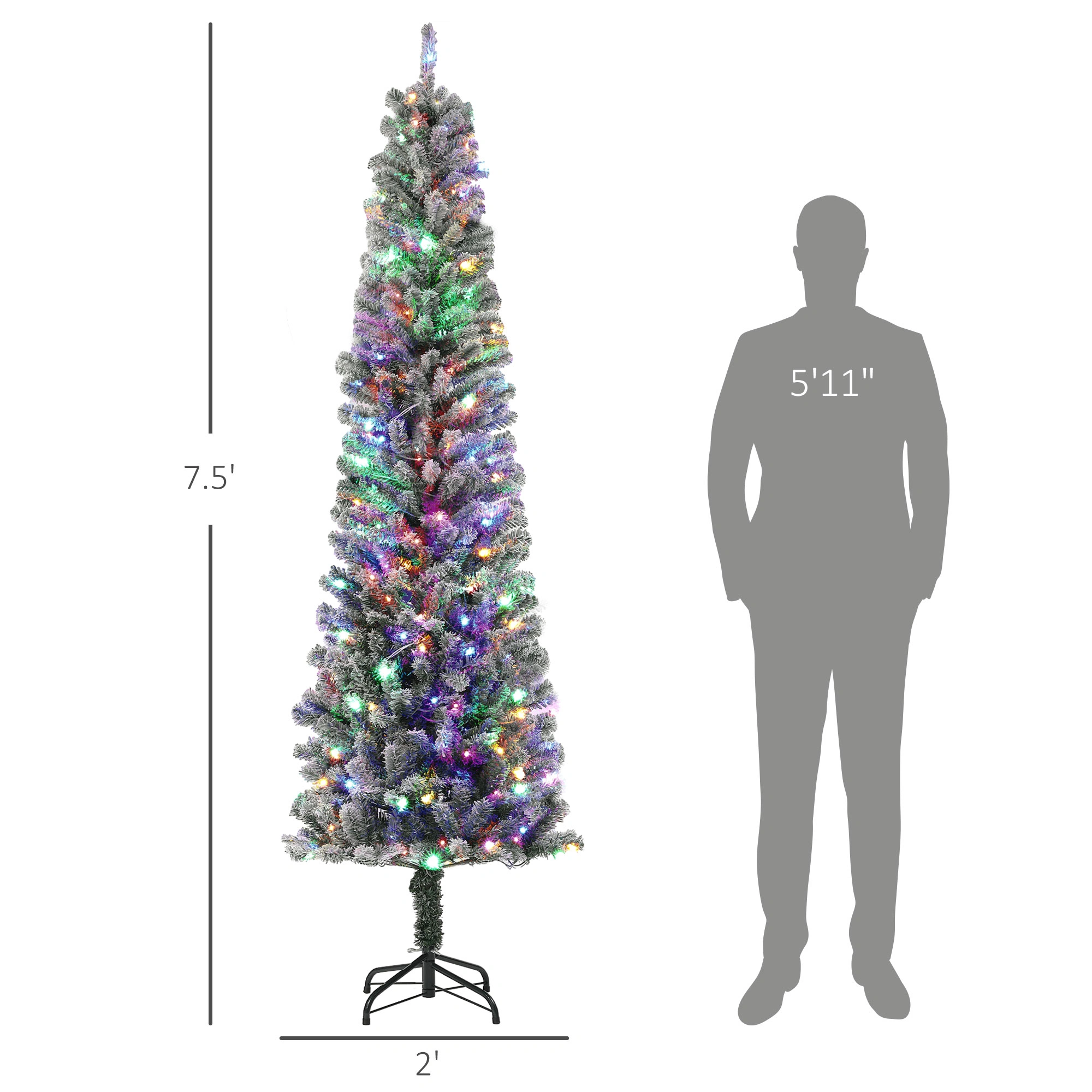 7.5ft Christmas Tree Full Pre-Lit LED with 300 Warm White Lights, Hinged Pine Needle Branches, Sturdy Metal Stand, Easy Assembly, Holiday Decor view 2