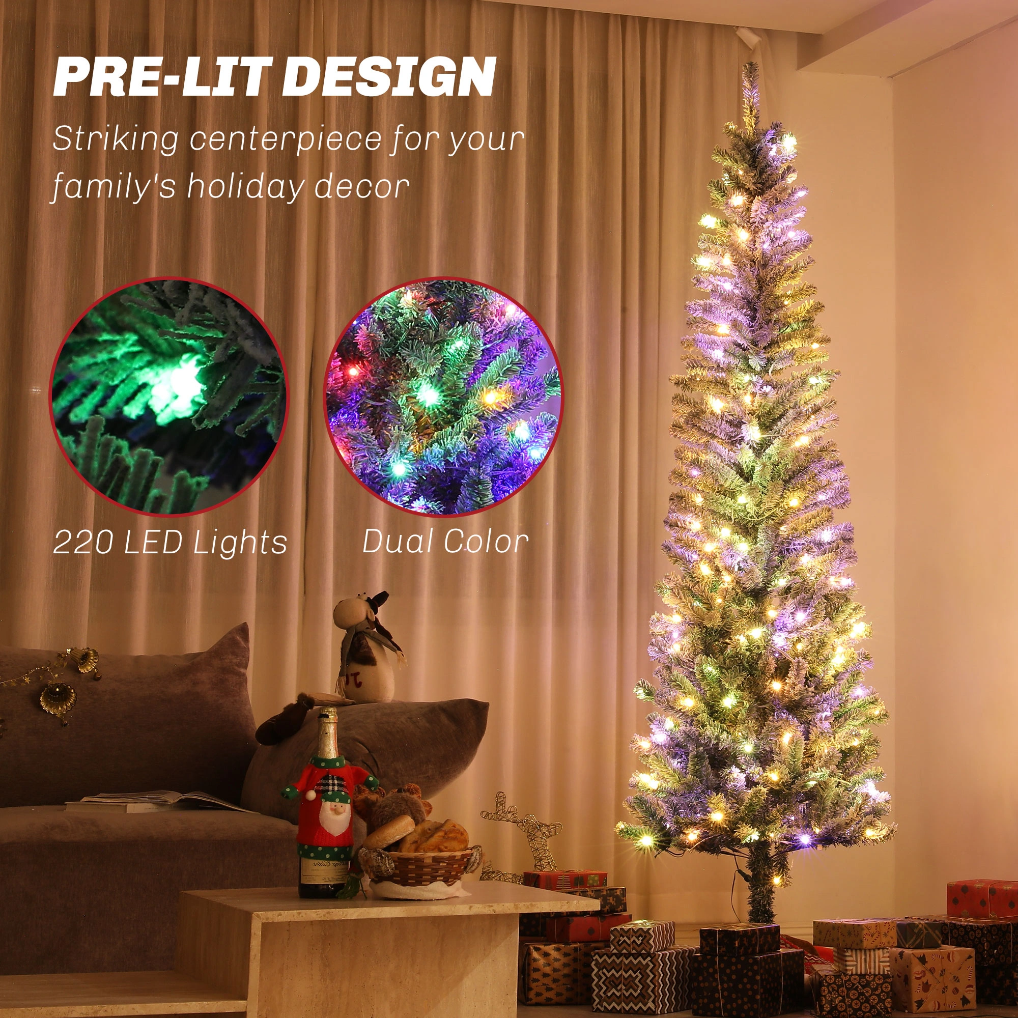 7.5ft Christmas Tree Full Pre-Lit LED with 300 Warm White Lights, Hinged Pine Needle Branches, Sturdy Metal Stand, Easy Assembly, Holiday Decor view 3