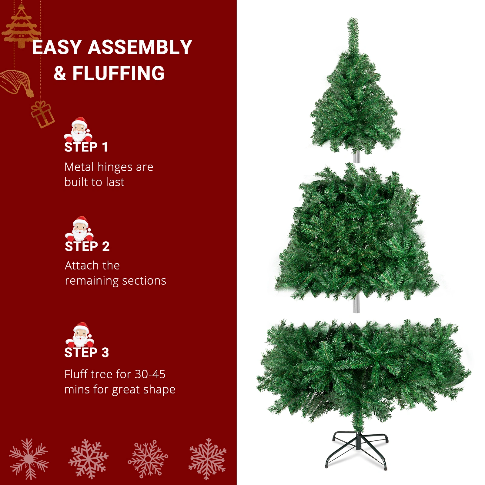 6FT Artificial Christmas Tree with 550 Branch Tips, Full Full-Peel Pre-Lit Pine Tree for Indoor Outdoor Holiday Christmas Home Decor view 2