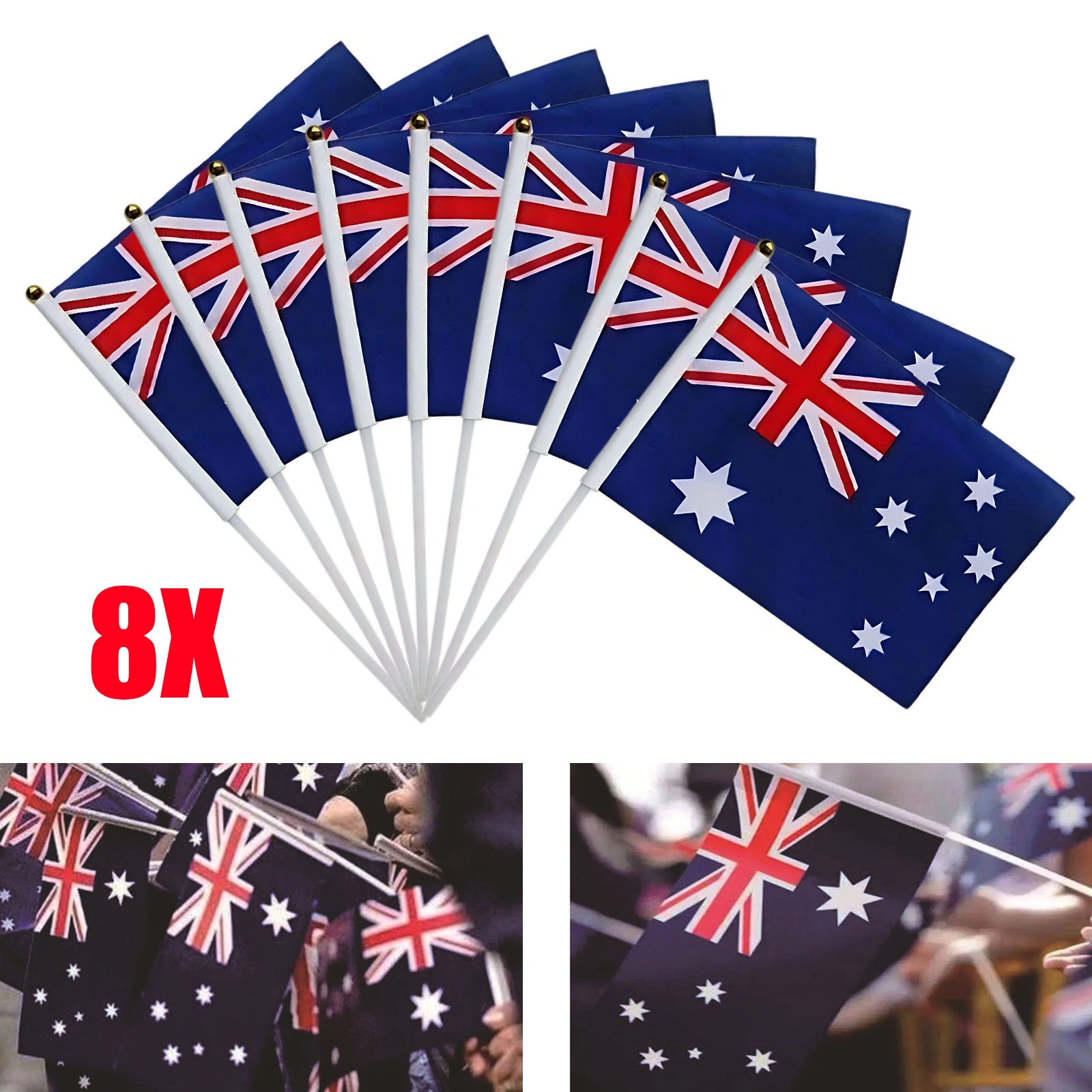 8 Pack Australia Hand Wave Flag 21x14cm 8.5x5.5" Plastic Stick Party Stadium Waver view 4