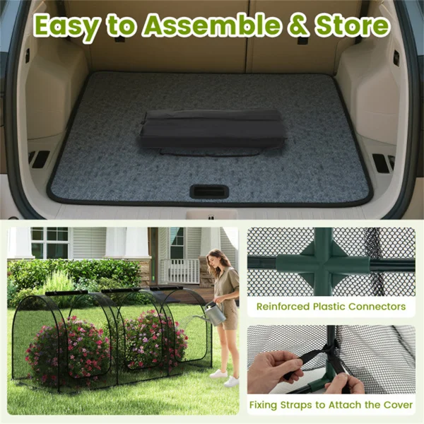 Green 108"x48"x47" Garden Crop Cage with High-Density Nylon Mesh, Plant Protection Tent with Zippered Doors for Vegetables & Flowers view 6